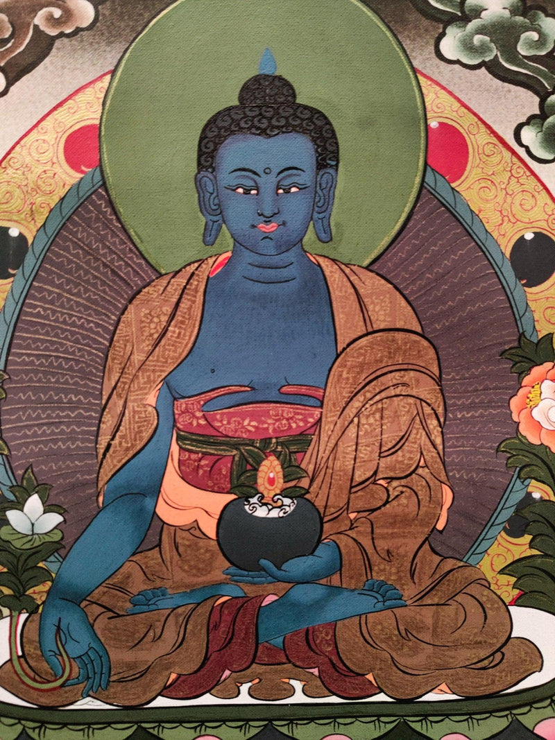 Medicine Buddha made from gold and natural color