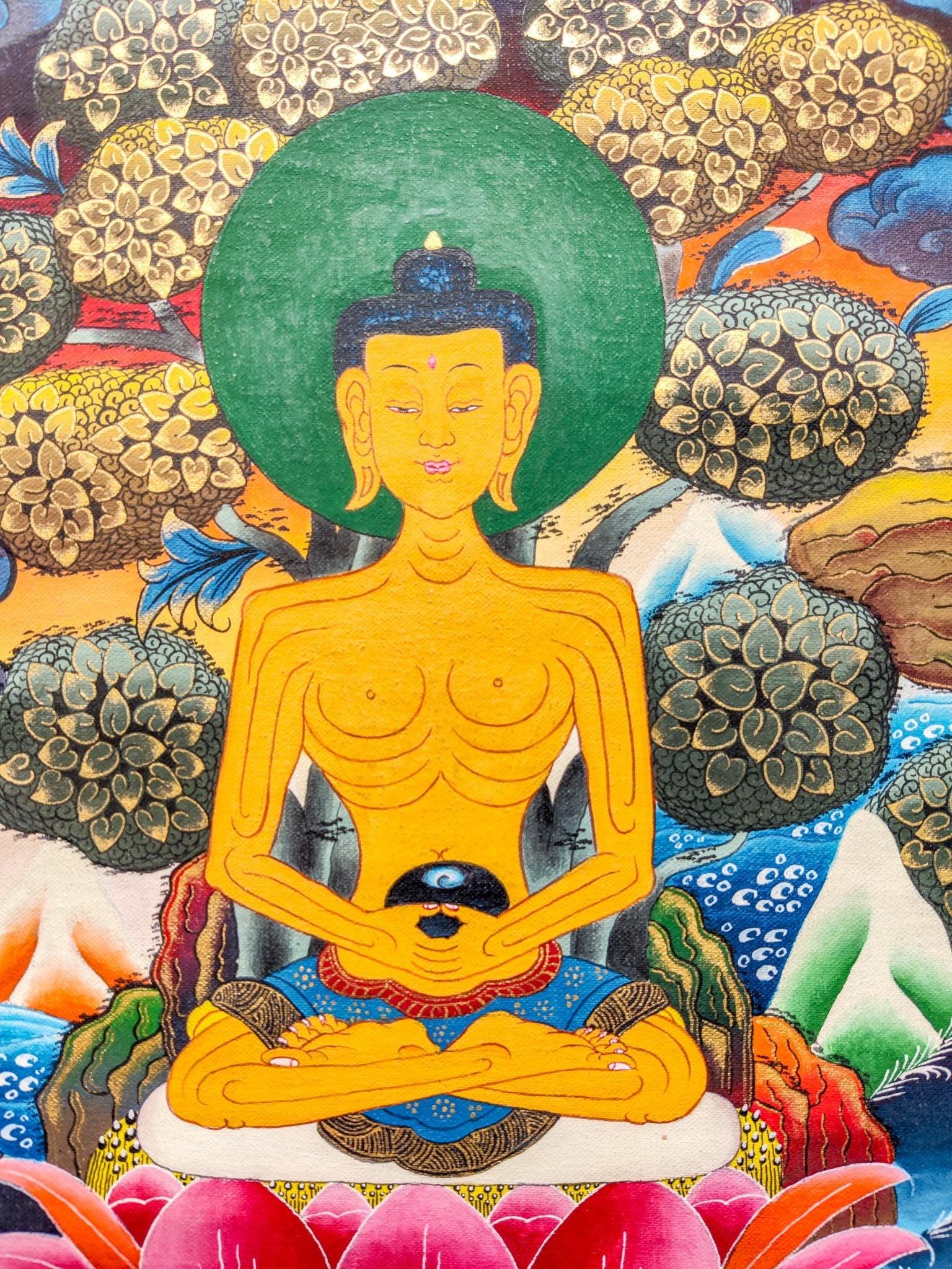 Shakyamuni Buddha Thangka art made from natural color and gold