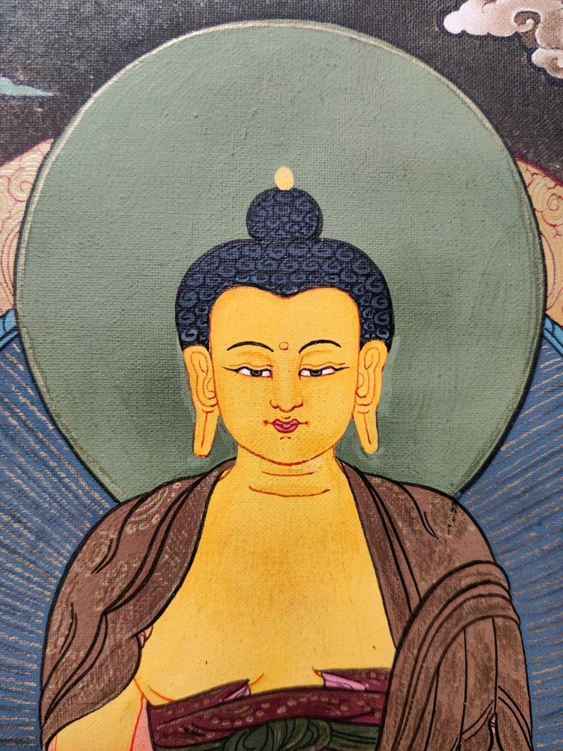 Shakyamuni Buddha Thangka art made from natural color and gold