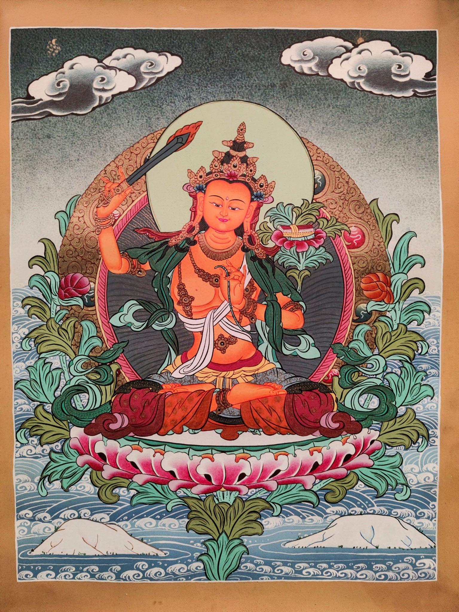 Authentic Manjushri Tibetan Thangka art