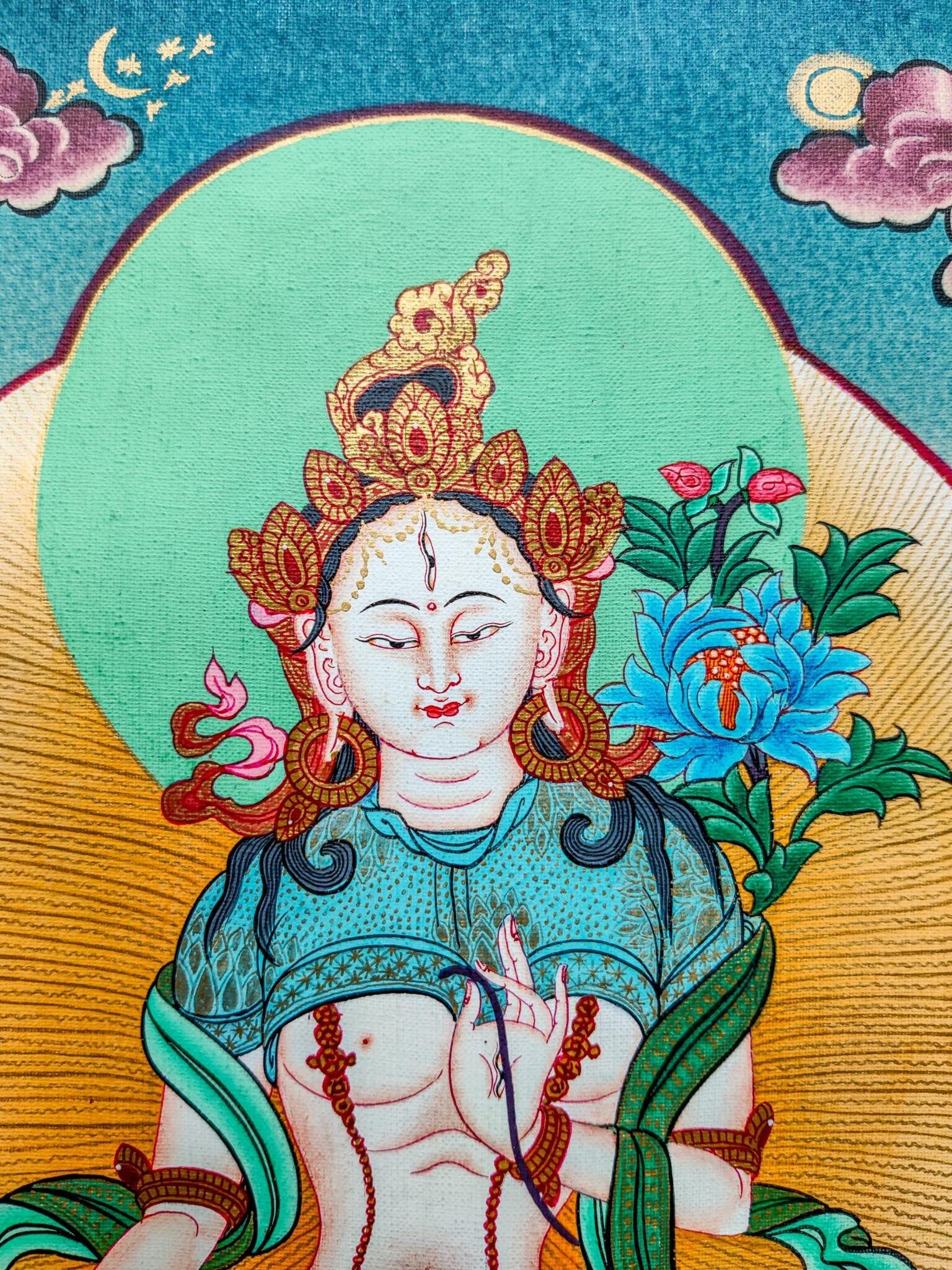 White Tara Thangka Art side view