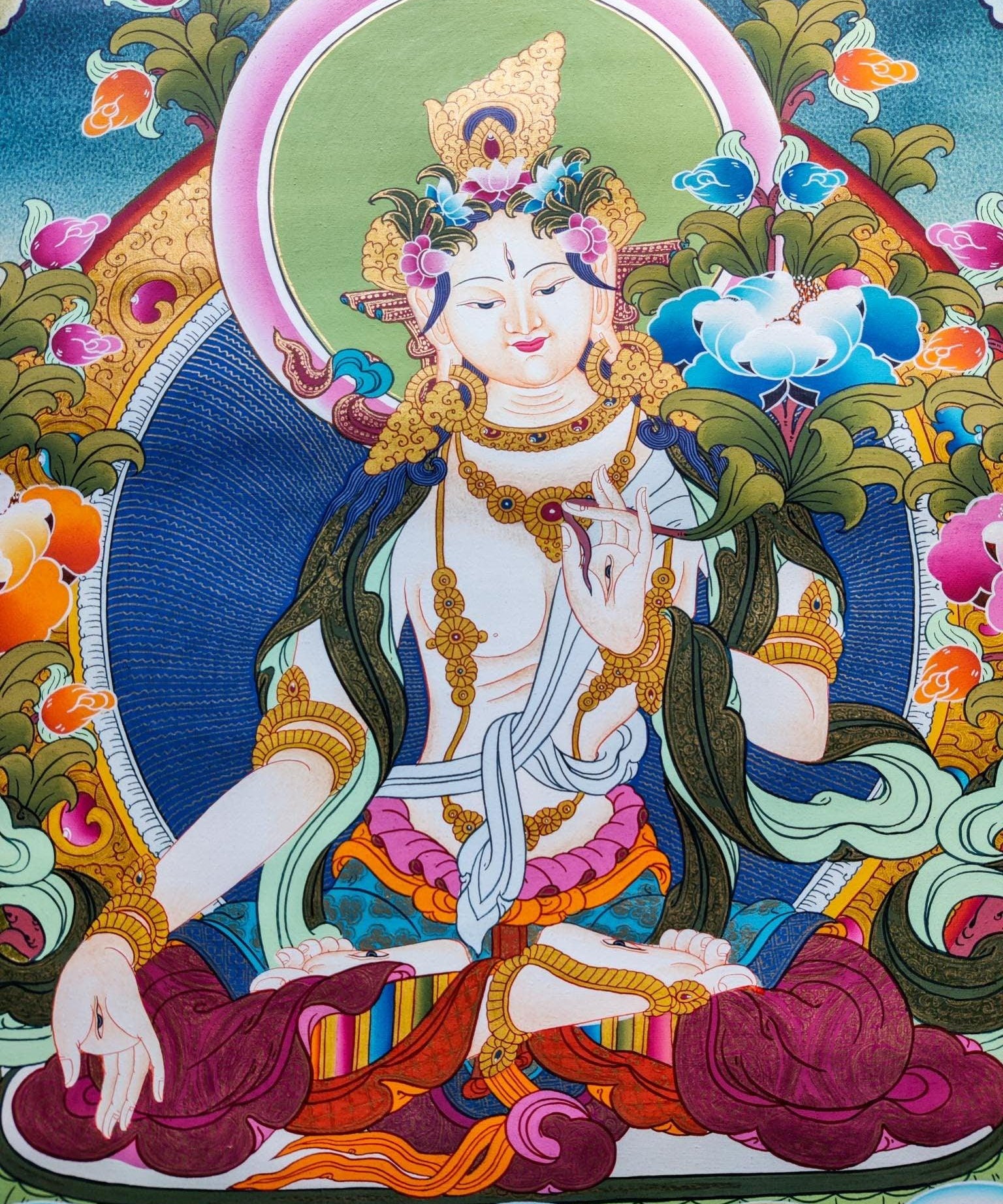 White Tara Thangka made from natural color and gold
