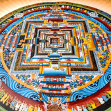 Burlywood color Kalachakra Mandala Thangka painted with gold and natural color.