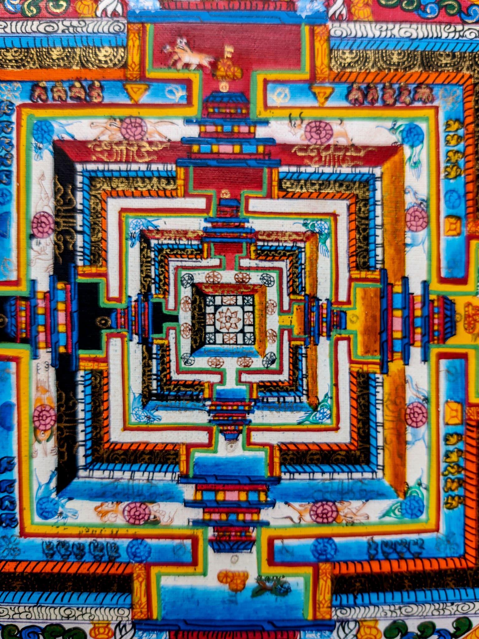 Kalachakra Mandala Thangka hand painted with gold and natural color.