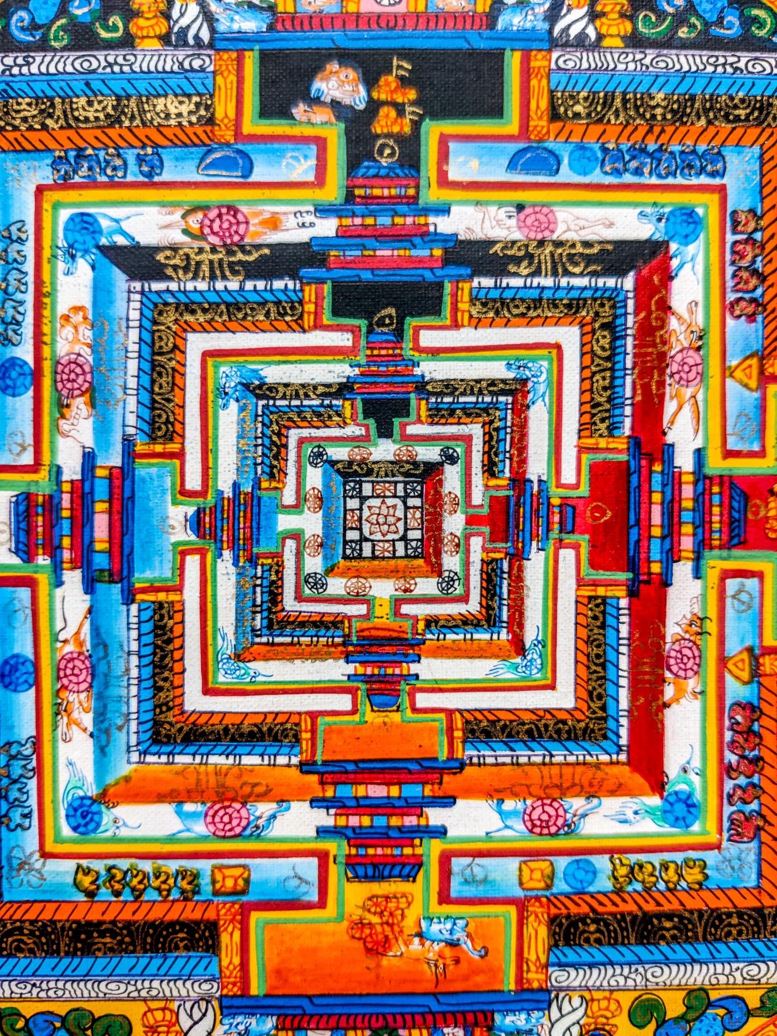 Kalachakra Mandala hand-painted by gold and natural color