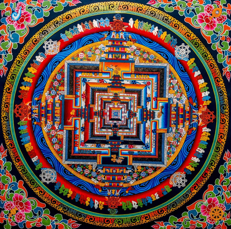 Detailed Kalachakra Mandala with floral design.