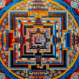 Floral Kalachakra Mandala painted with gold and natural color.
