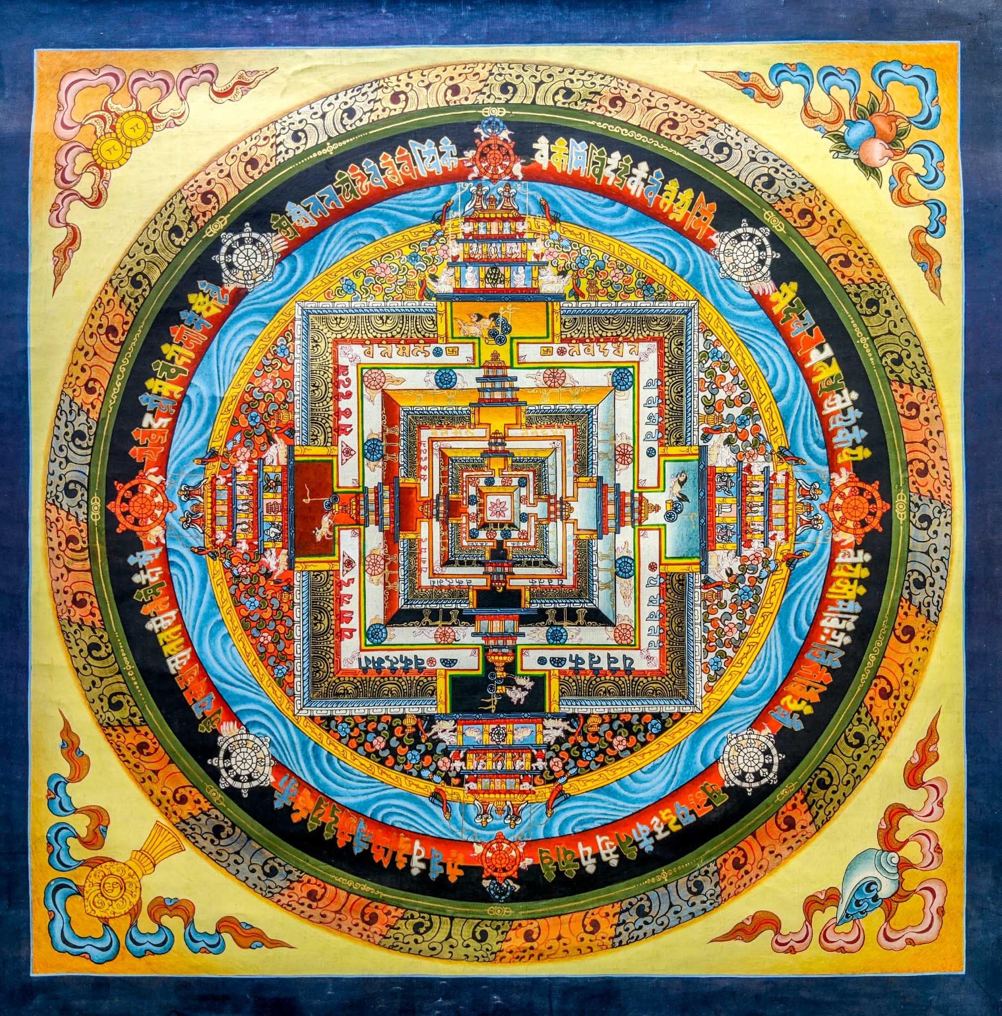 Tibetan Style Endless Knot Kalachakra Mandala Thangka Art.