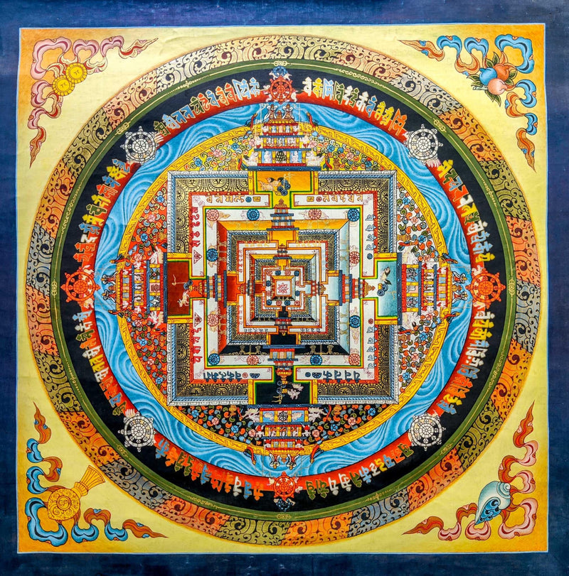 Tibetan Style Endless Knot Kalachakra Mandala Thangka Art.