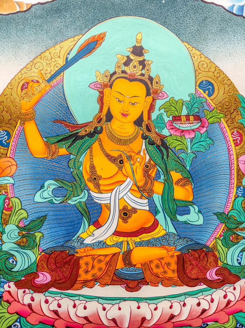 Manjushri Thangka art mae form natural color and gold