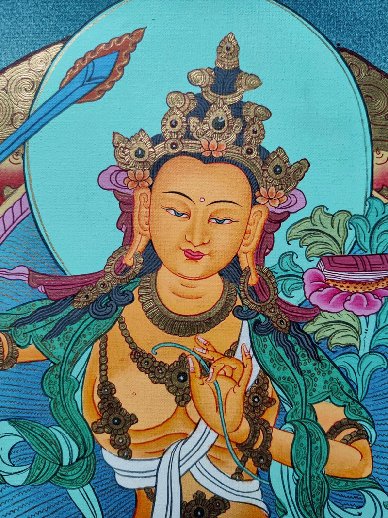 Manjushri Tibetan Thangka art close up