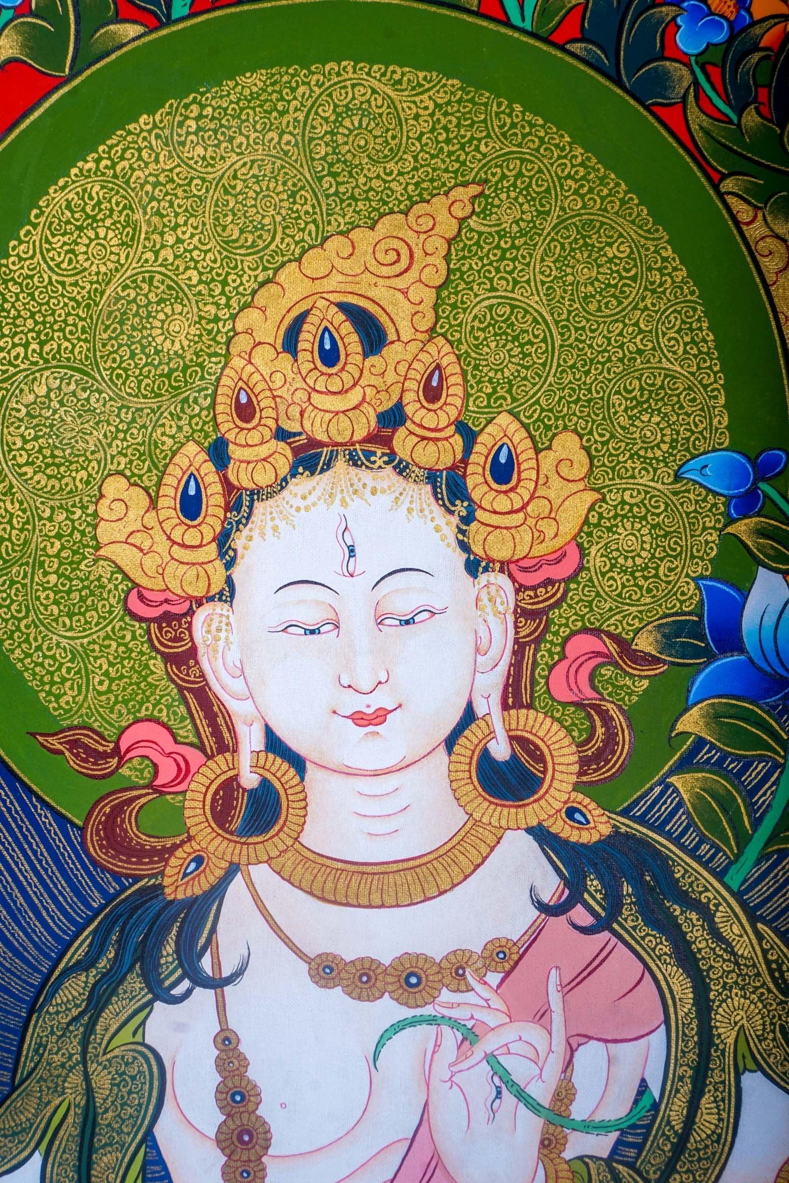 White Tara Tibetan Thangka Art - Himalayas Shop