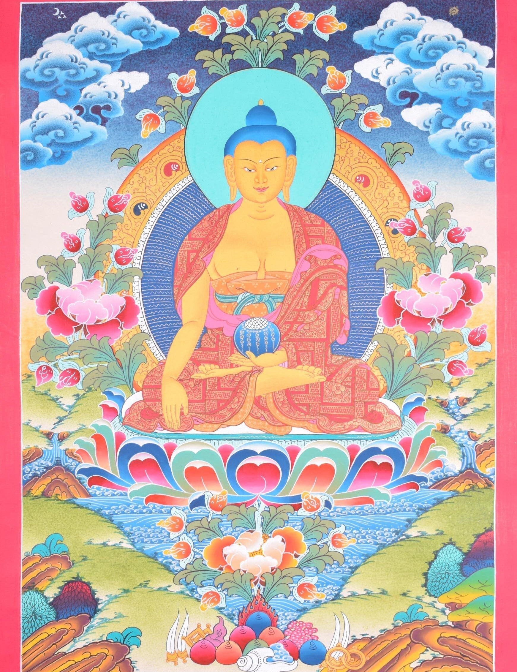 Shakyamuni buddha thangka painting for meditational practice and spiritual gift