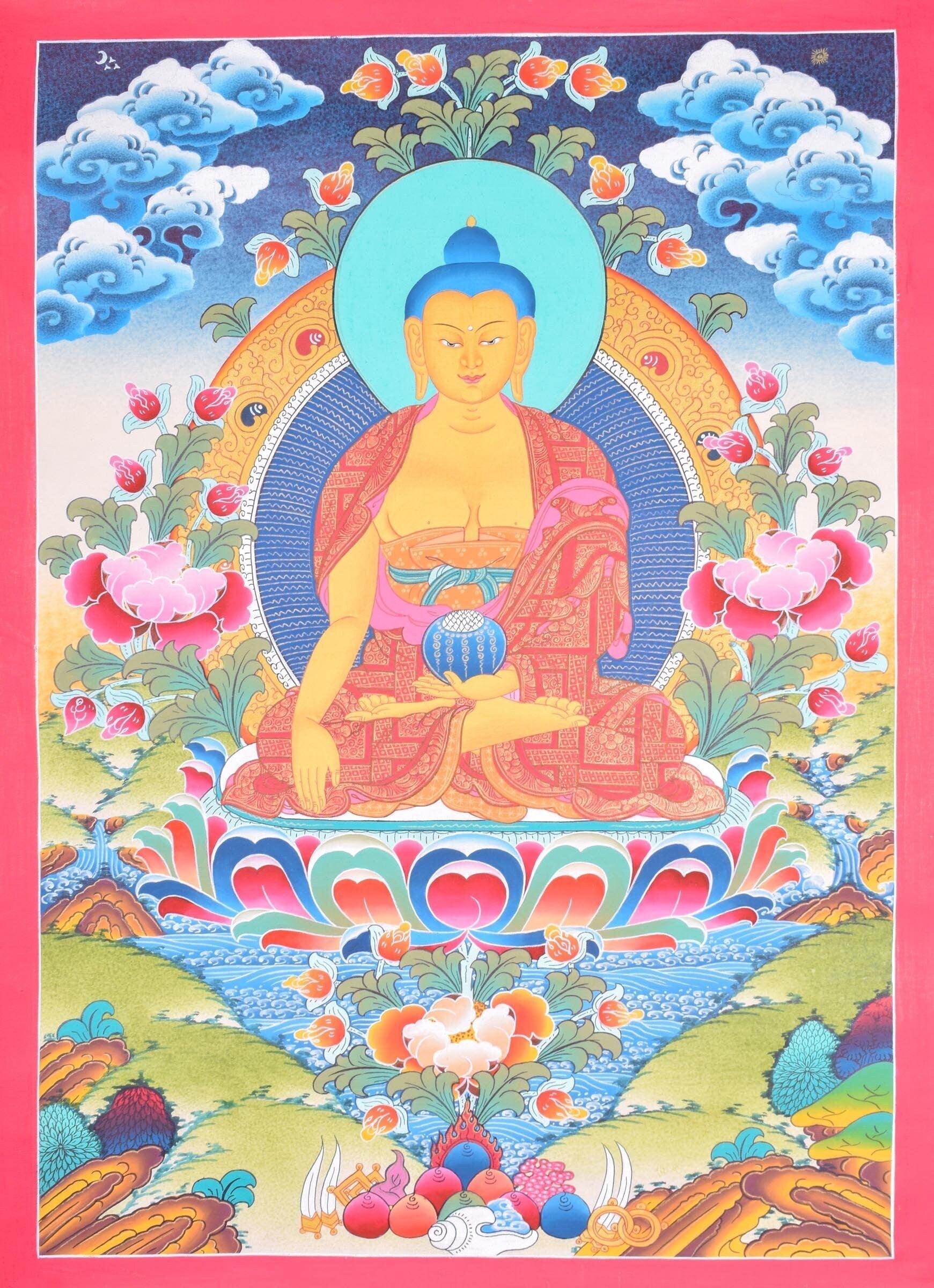 Shakyamuni buddha thangka painting for meditational practice and spiritual gift