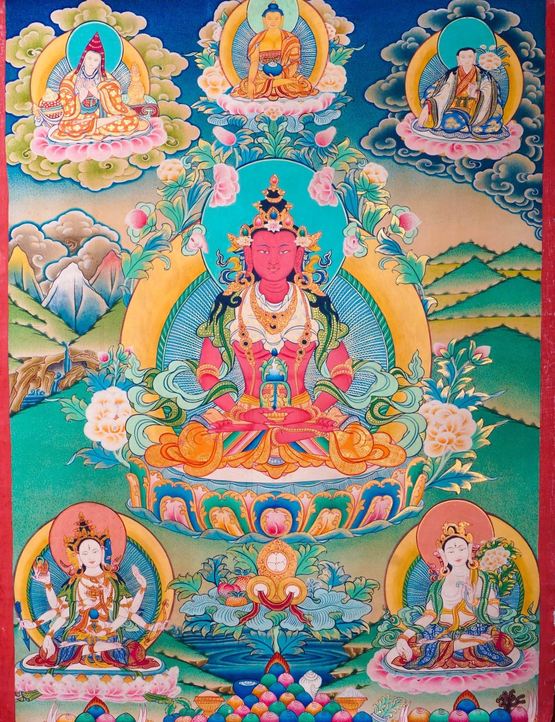 Western Pure Land of Amitayus Buddha Thangka Painting 