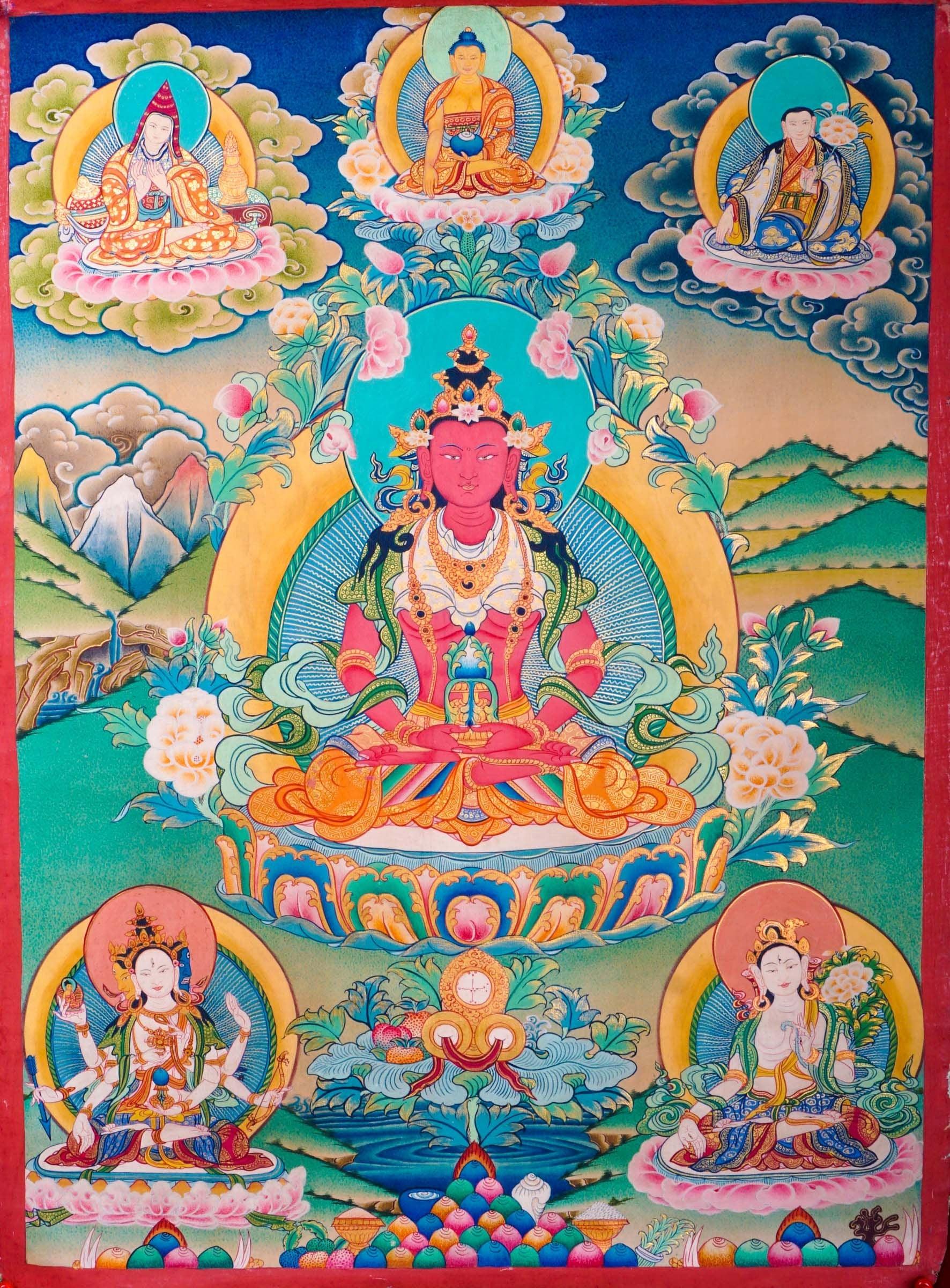 Western Pure Land of Amitayus Buddha Thangka Painting 