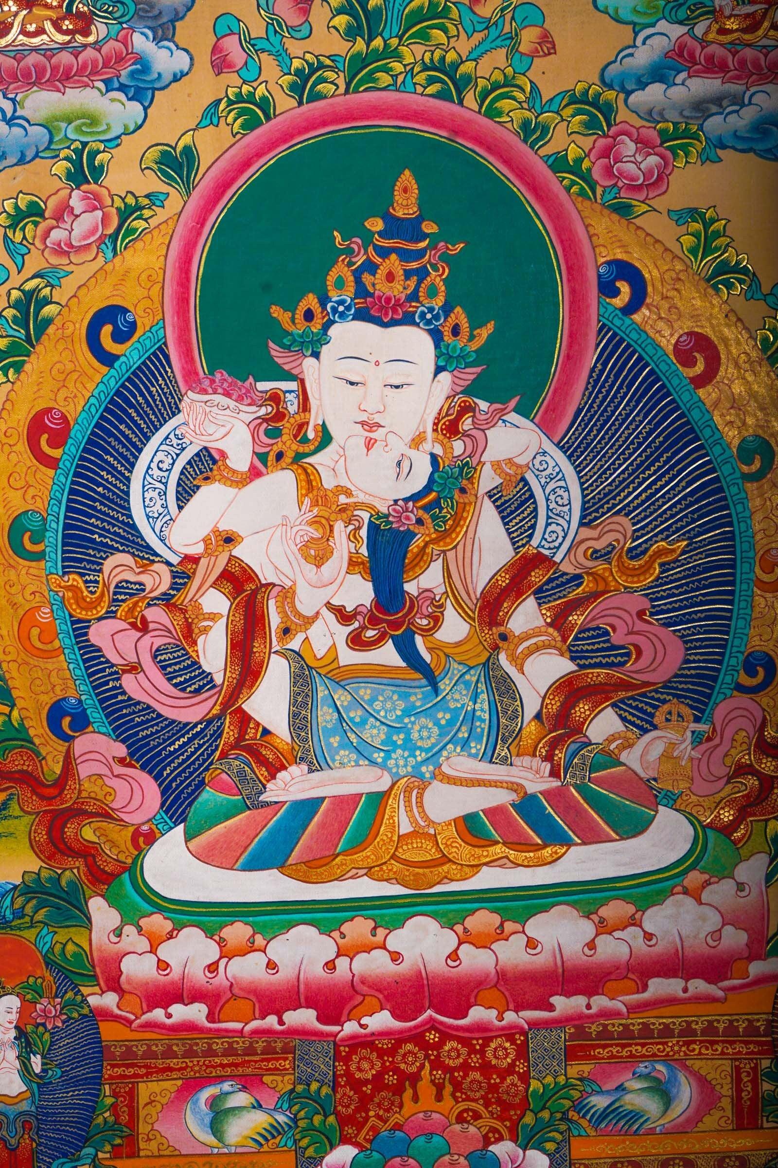 Premium Quality Vajrasattva Thangka Painting made by Lamas of Nepal