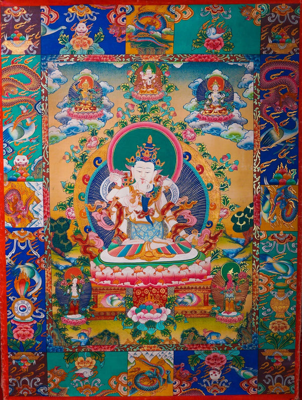 Premium Quality Vajrasattva Thangka Painting made by Lamas of Nepal