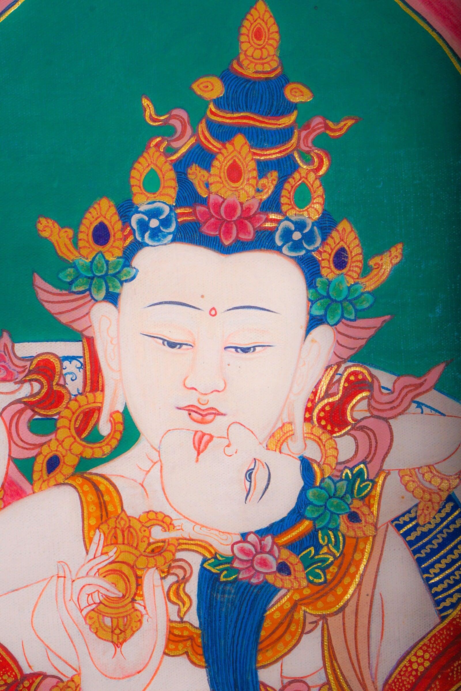 Premium Quality Vajrasattva Thangka Painting made by Lamas of Nepal