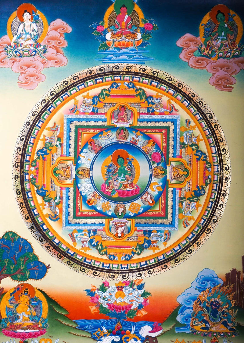 Green Tara Mandala Thangka for home decorations and chakra cleansing