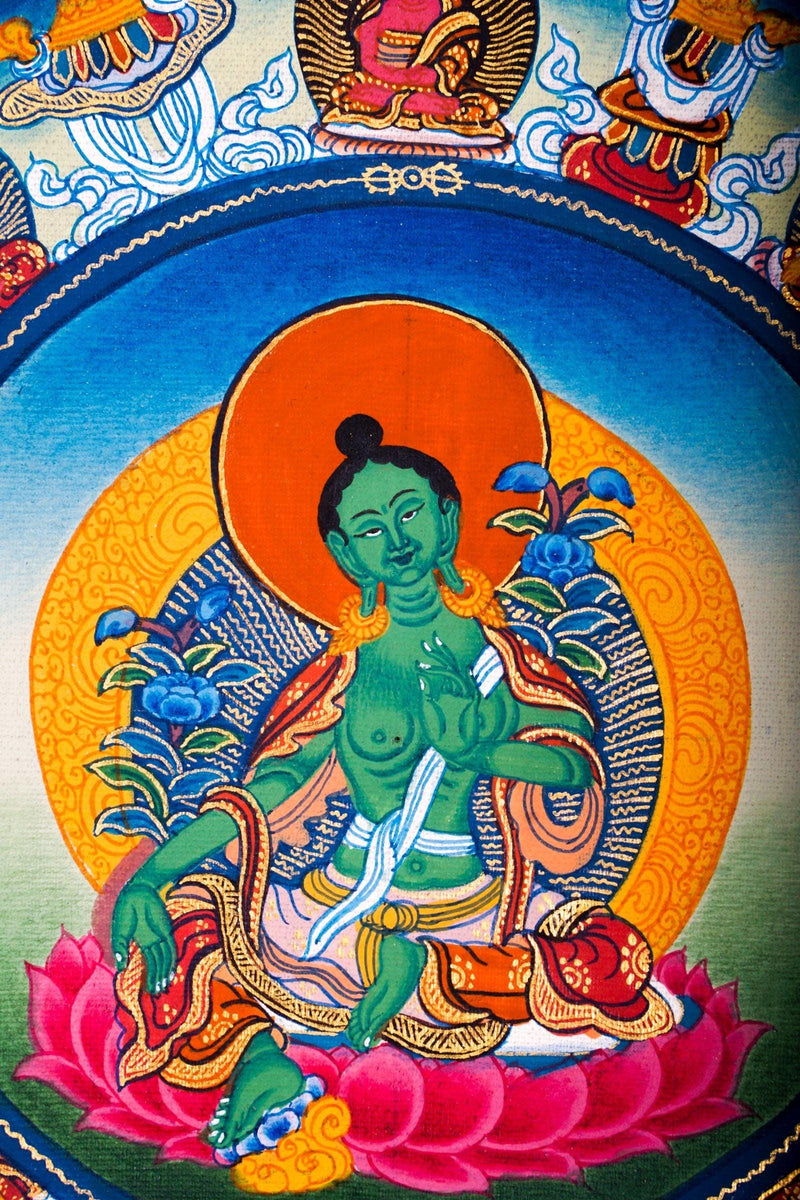Green Tara Mandala Thangka for home decorations and chakra cleansing