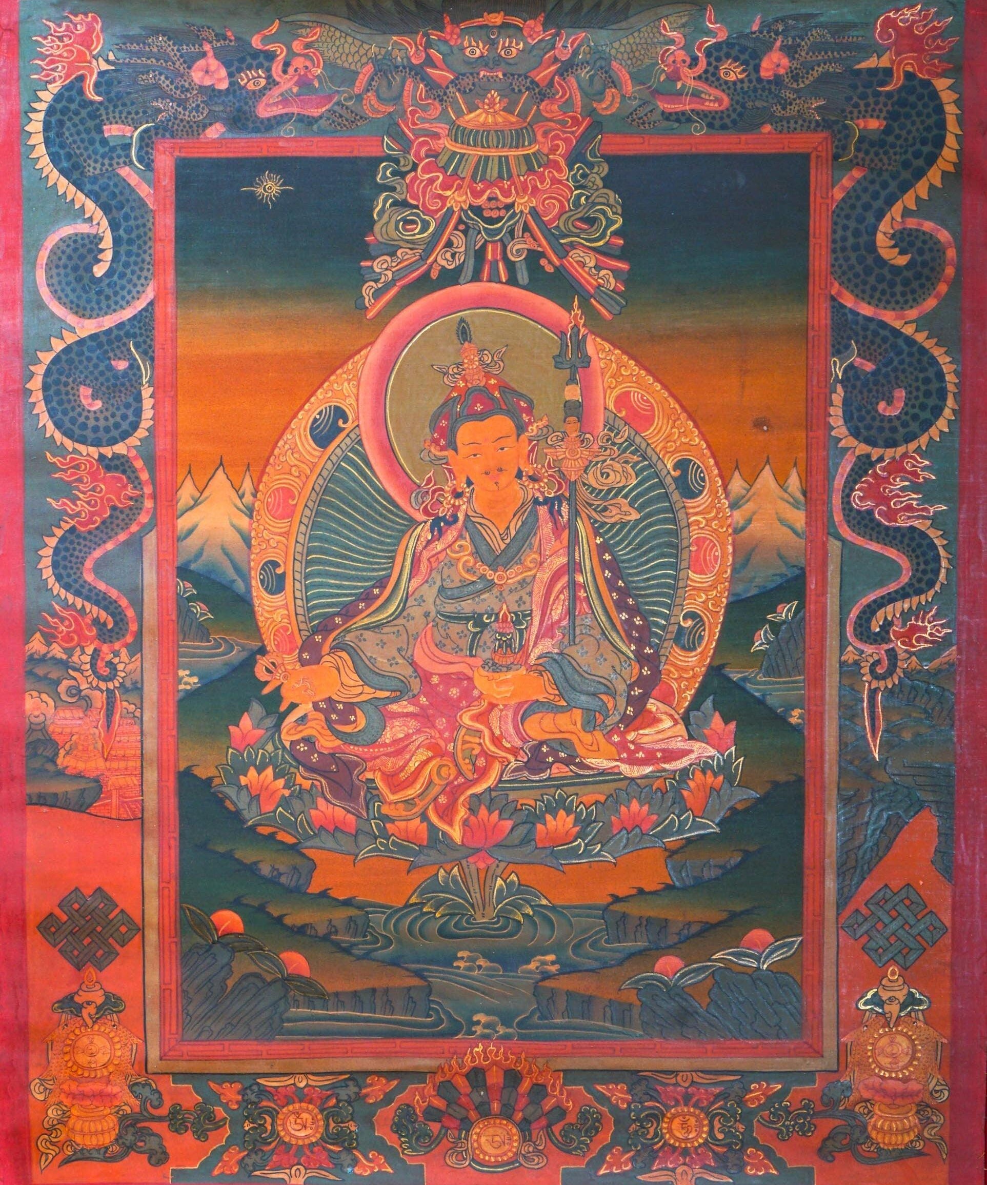 Handmade Guru Rinpoche Tibetan Thangka from Nepal