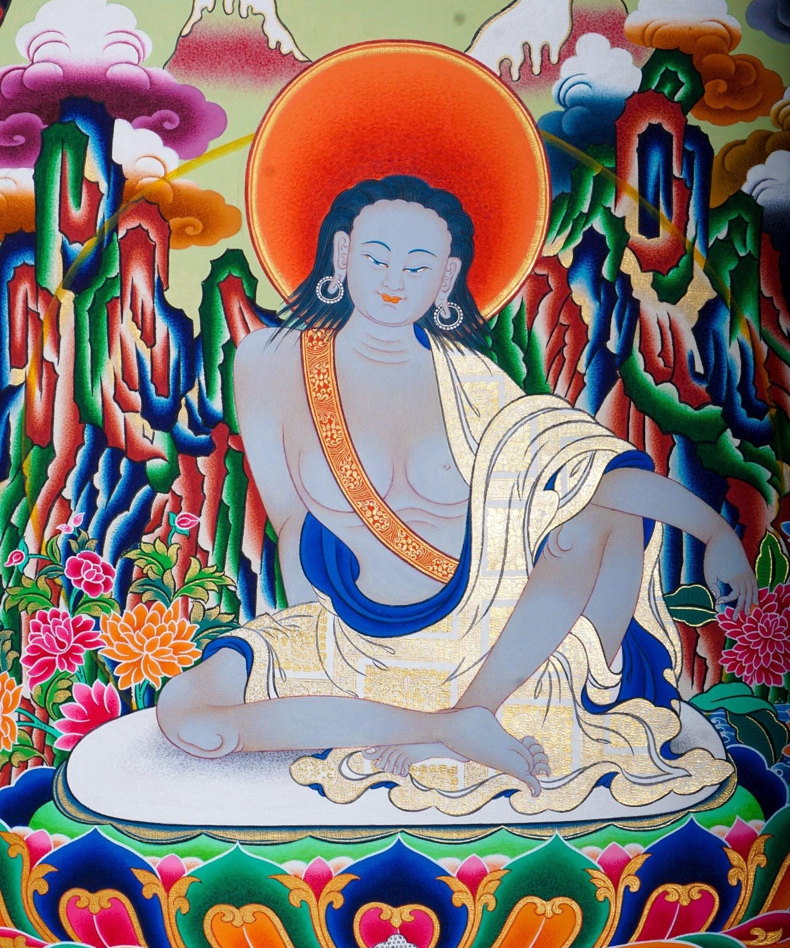 Hand painted Milarepa Thangka Painting for Spiritual gift and chakra cleansing 