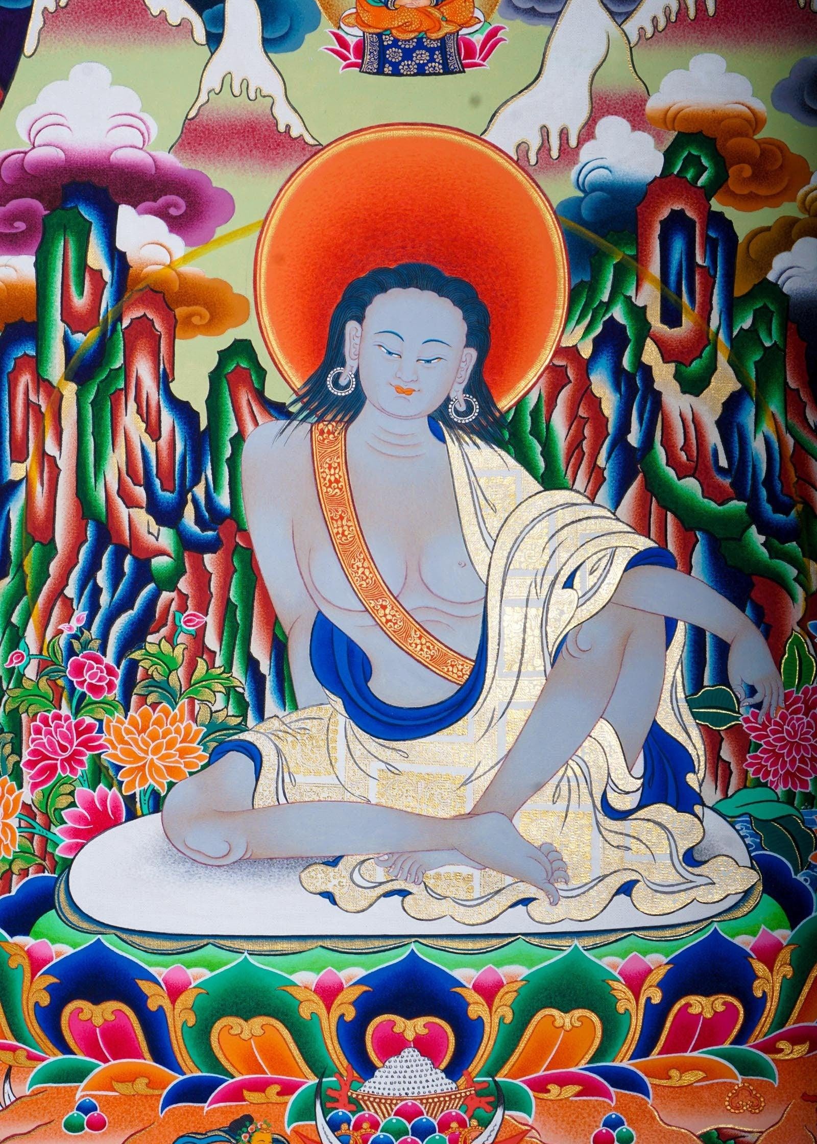 Hand painted Milarepa Thangka Painting for Spiritual gift and chakra cleansing 