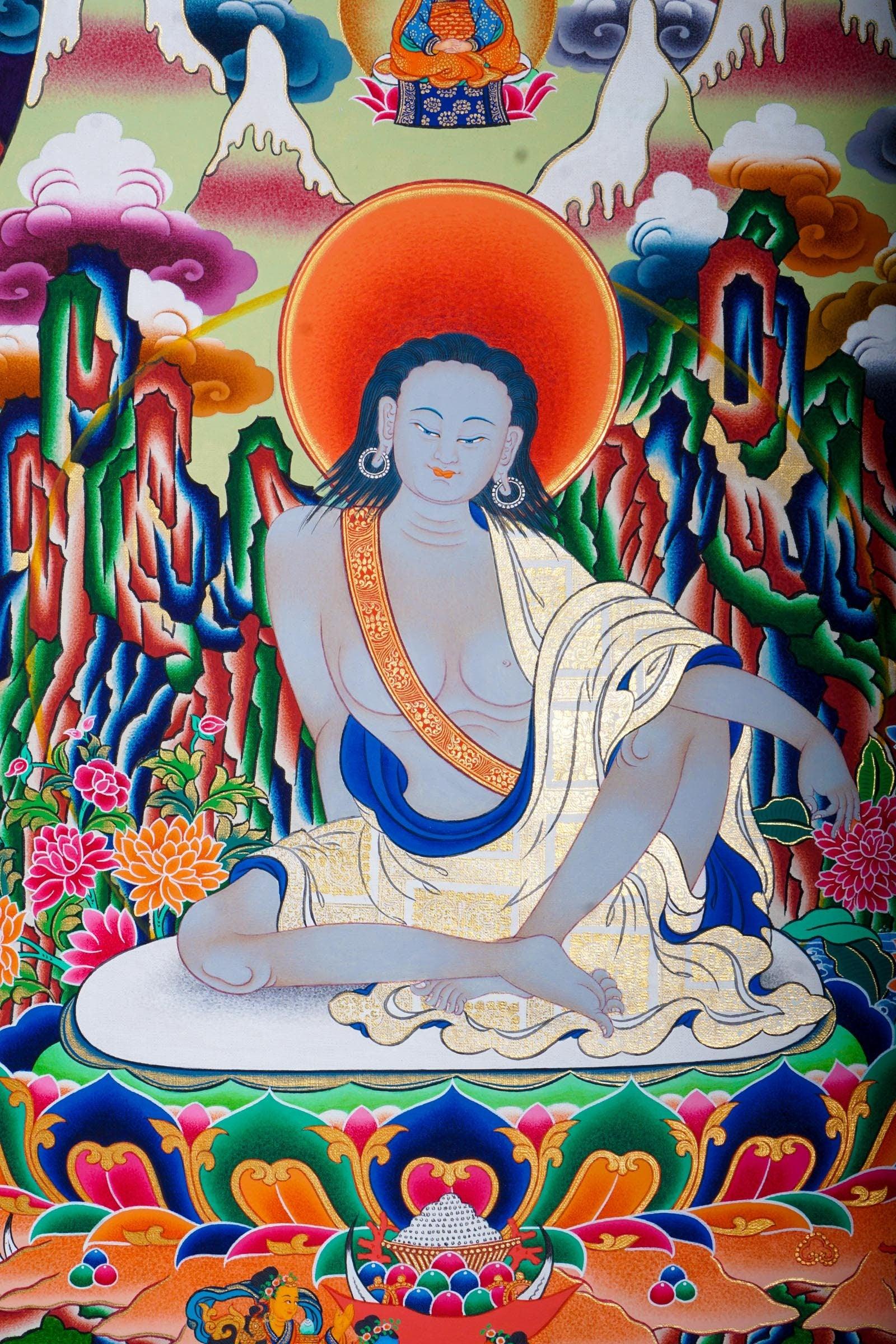 Hand painted Milarepa Thangka Painting for Spiritual gift and chakra cleansing 