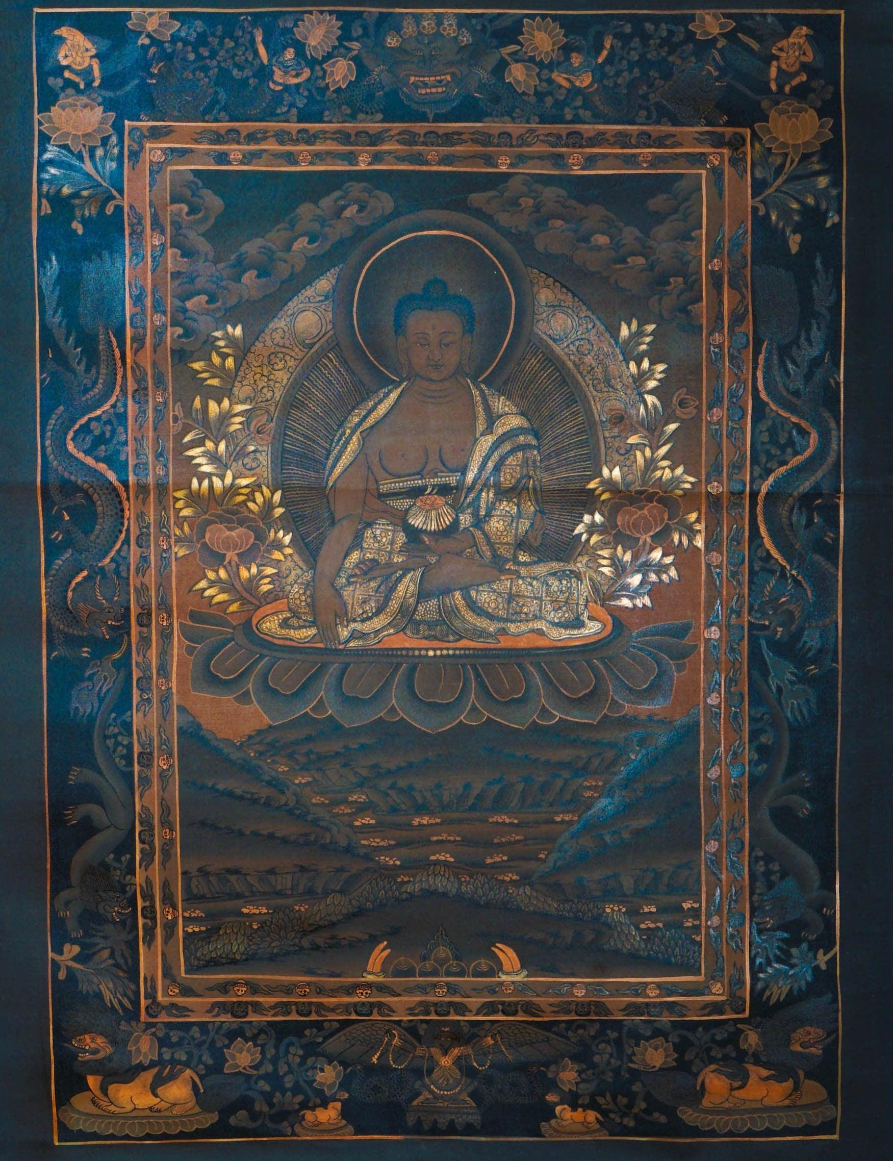 Antique Shakyamuni Buddha Thangka Art for healing and meditation