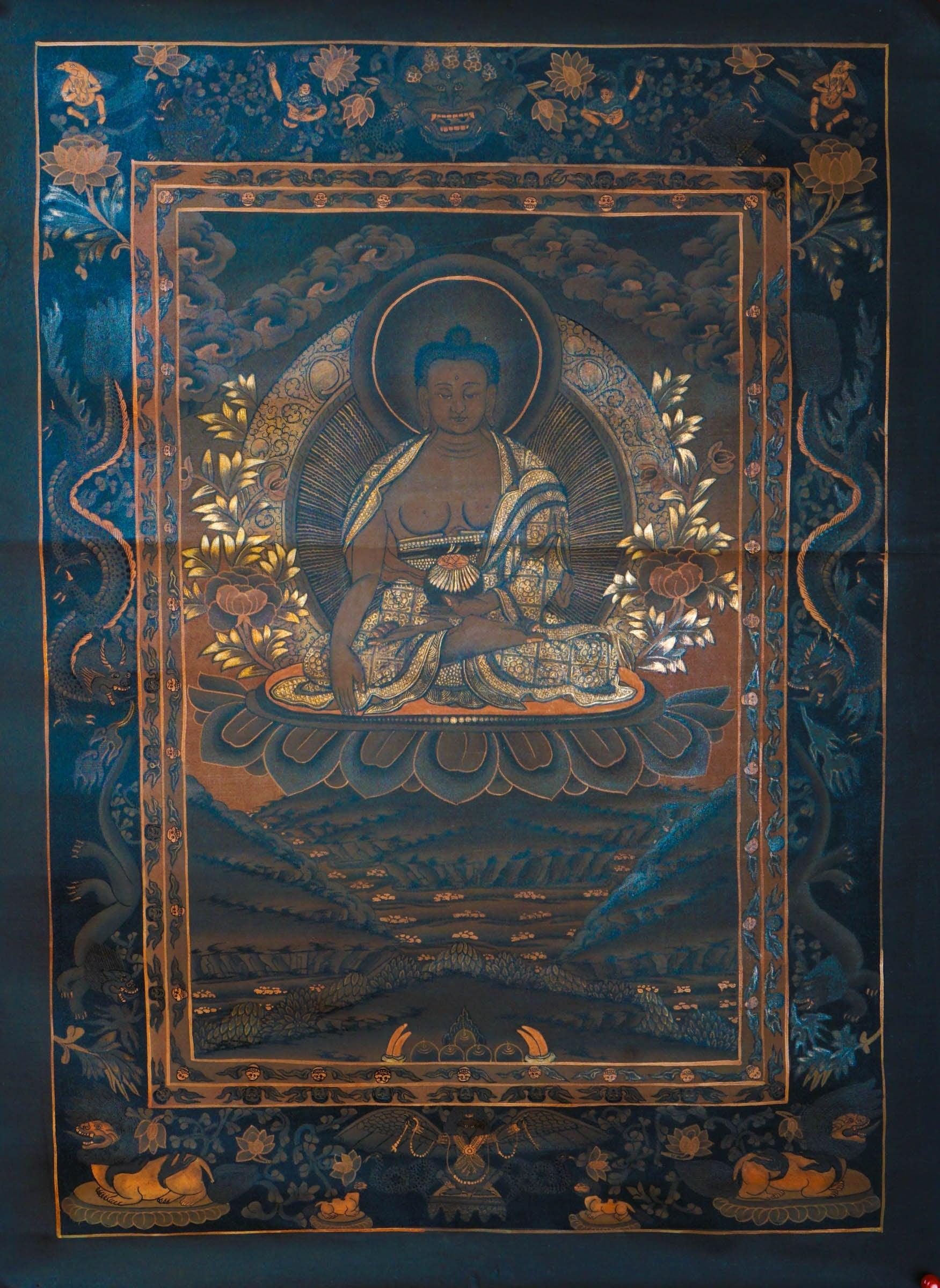 Antique Shakyamuni Buddha Thangka Art for healing and meditation