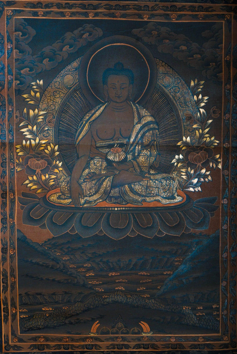 Antique Shakyamuni Buddha Thangka Art for healing and meditation