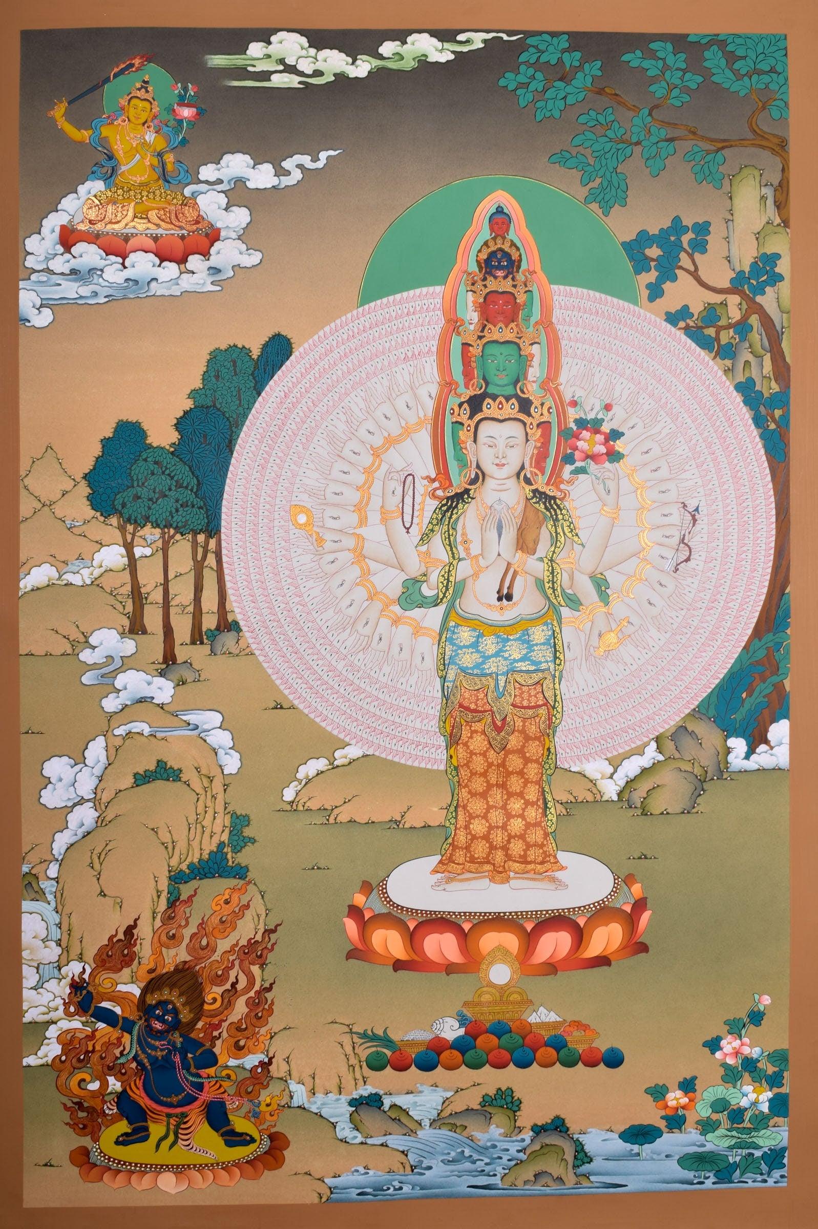 1000 Arm Lokeshowor - Avalokiteshvara Thangka for Home Decoration and Chakra Healing