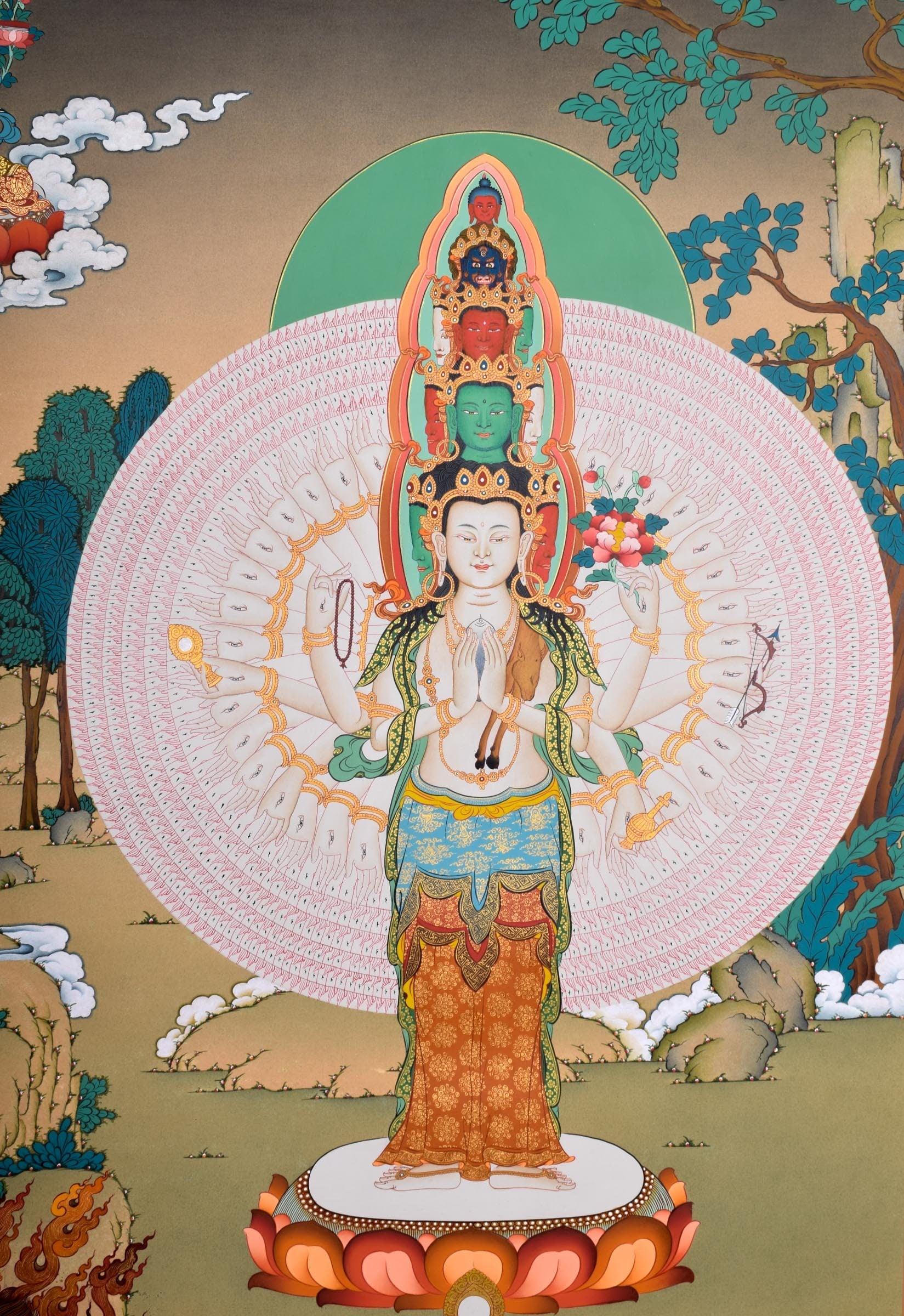 1000 Arm Lokeshowor - Avalokiteshvara Thangka for Home Decoration and Chakra Healing