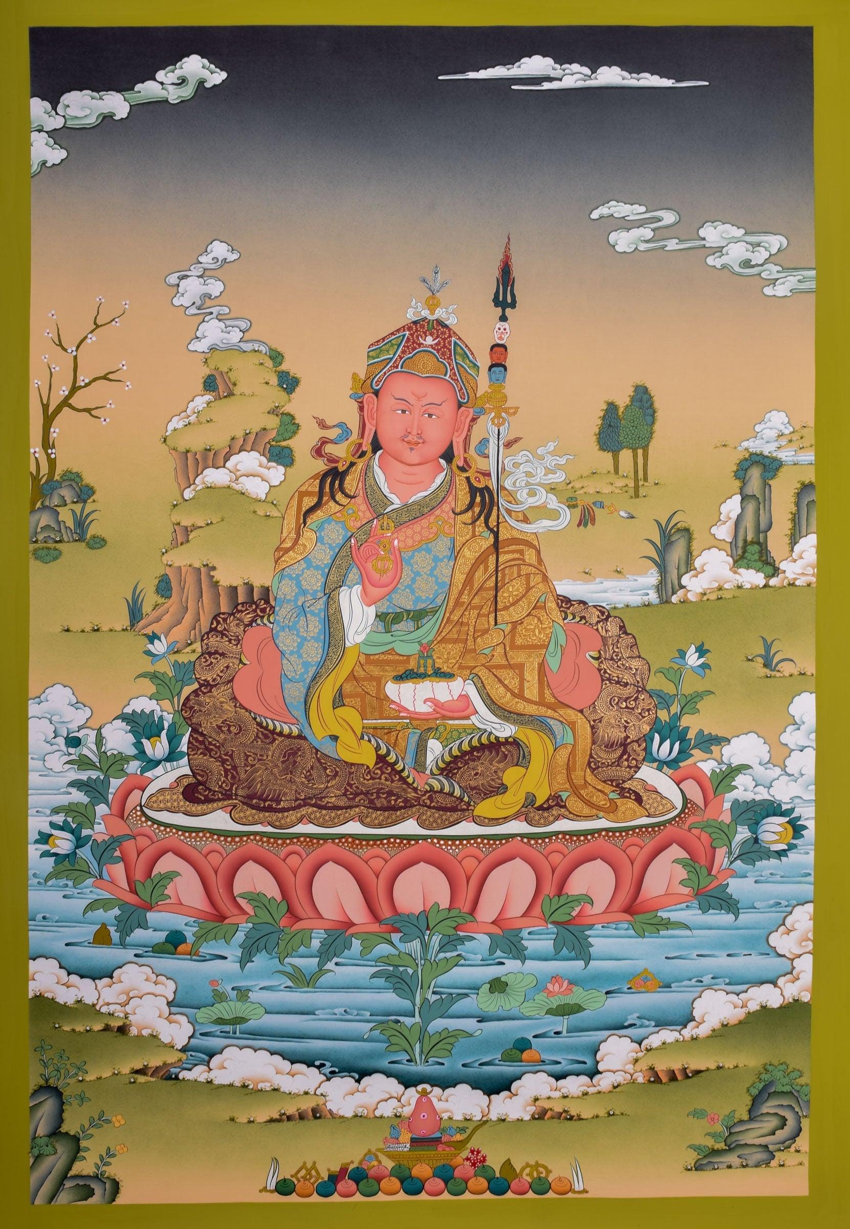 Guru Rinpoche Thangka Art For Meditation Practice and Spiritual Gift