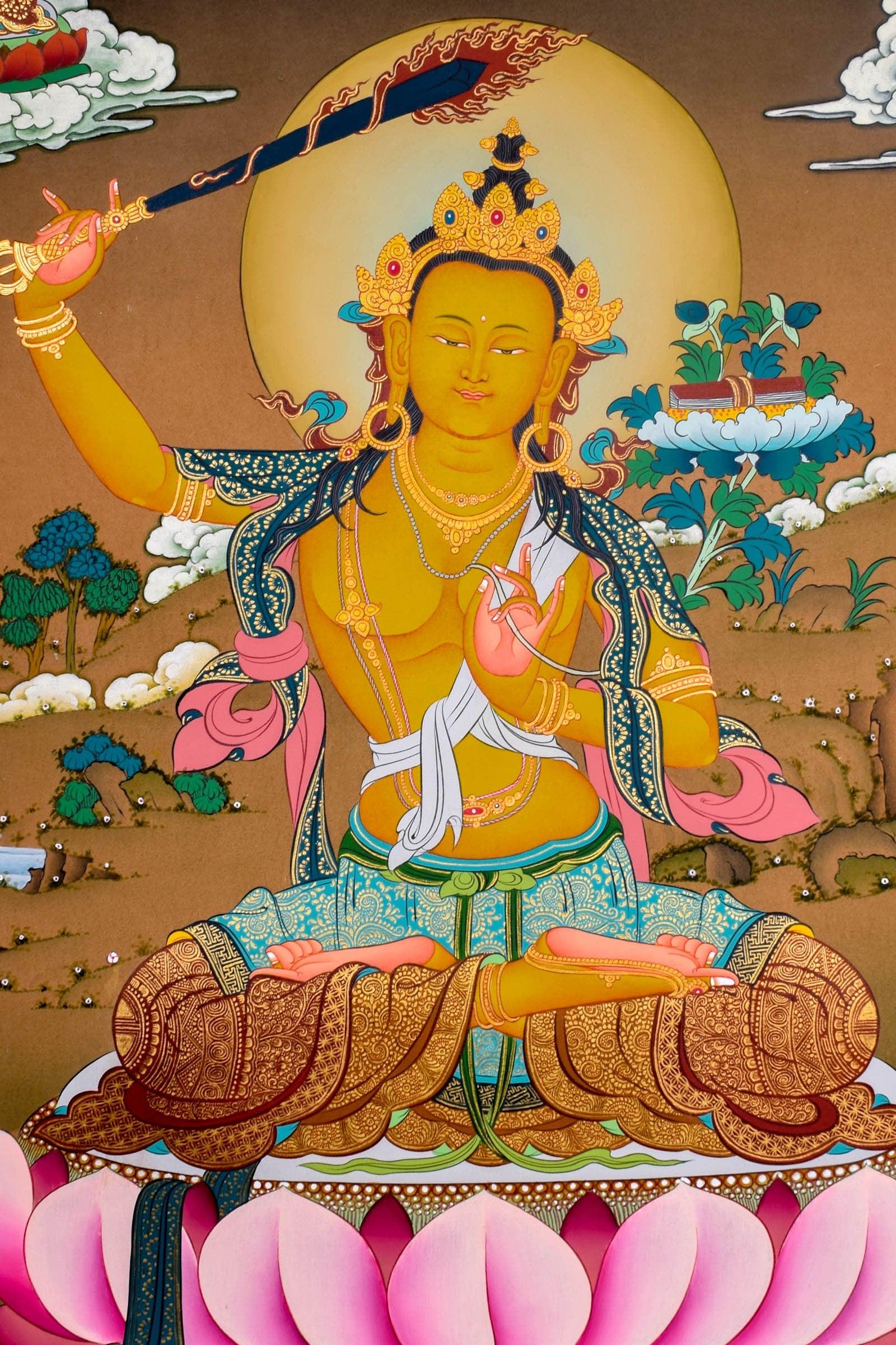 Manjushri Thangka Painting for Meditational Practice and Spiritual Gift