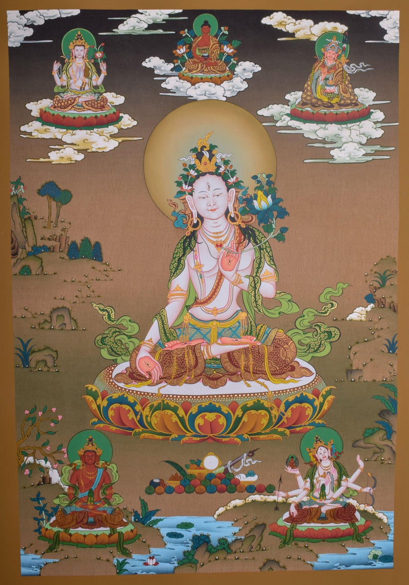 Female Deity Art  White Tara Thangka Painting
