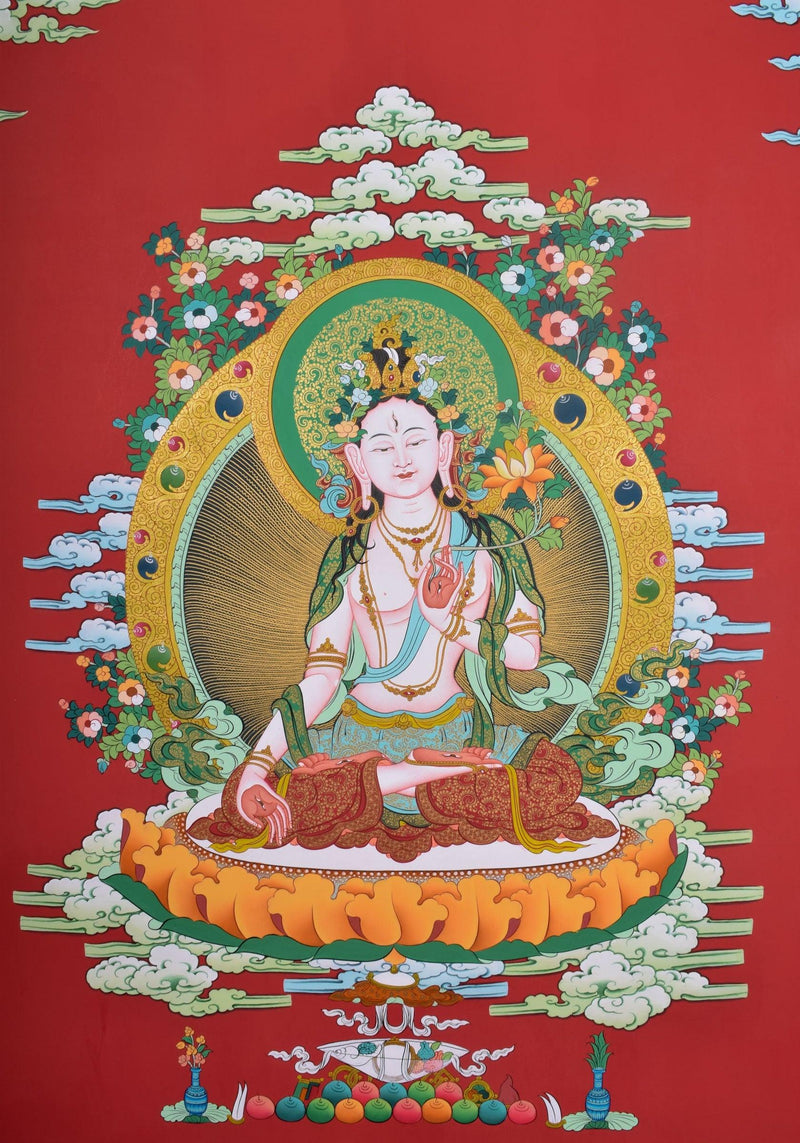 White Tara Thangka Painting for Room Decor and Wall Hanging