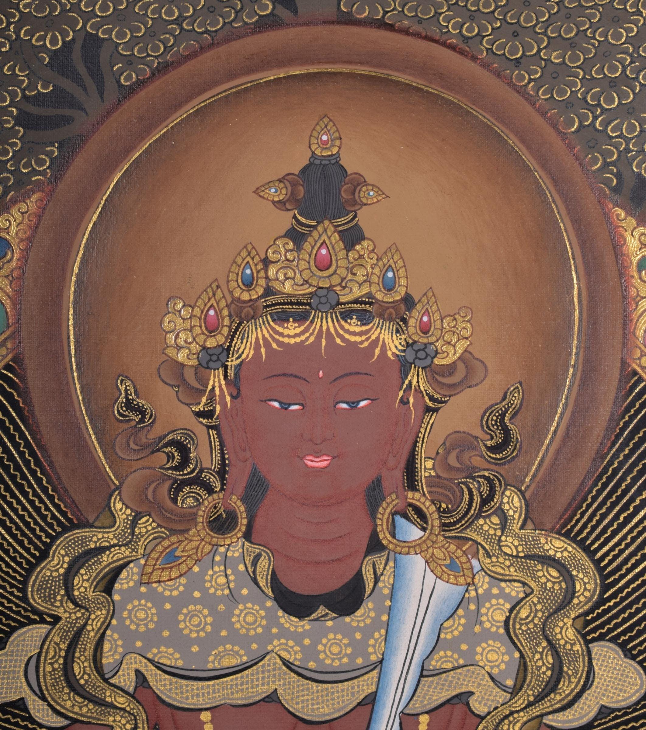 Handmade Amitayus Thangka Painting on Cotton Canvas