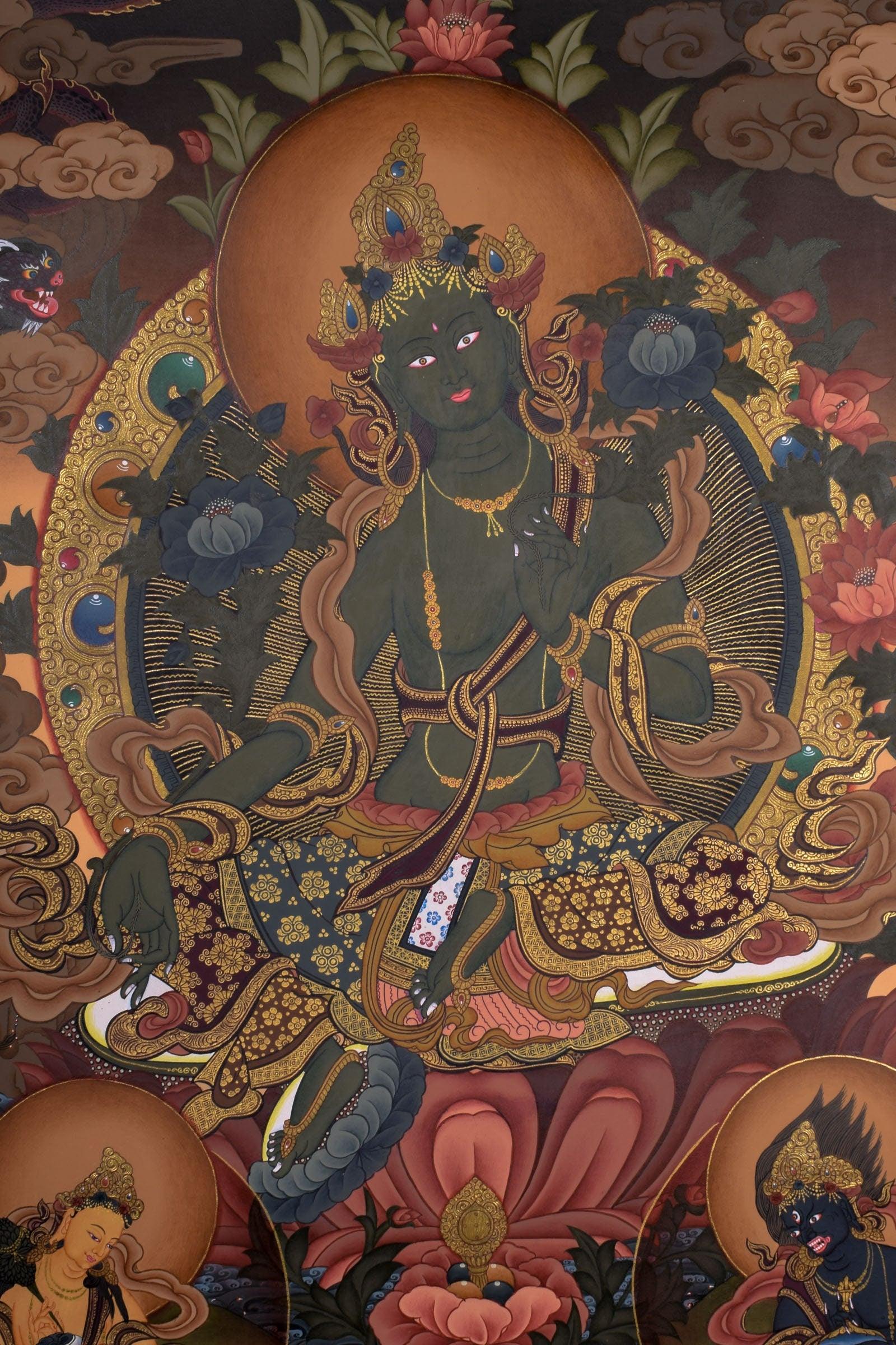 Green Tara Female Deity Thangka Painting  For Meditational Practice and Spiritual Gifts