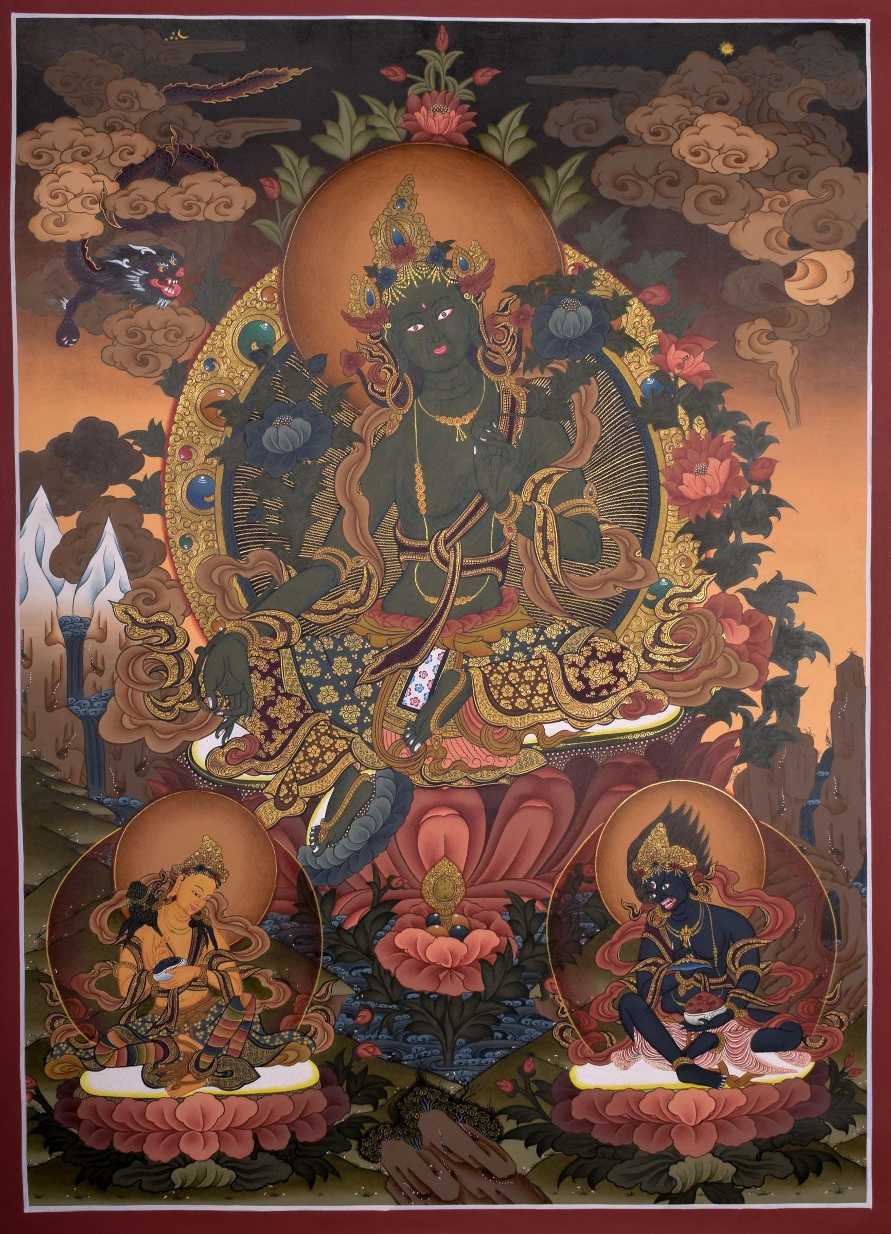Green Tara Female Deity Thangka Painting  For Meditational Practice and Spiritual Gifts