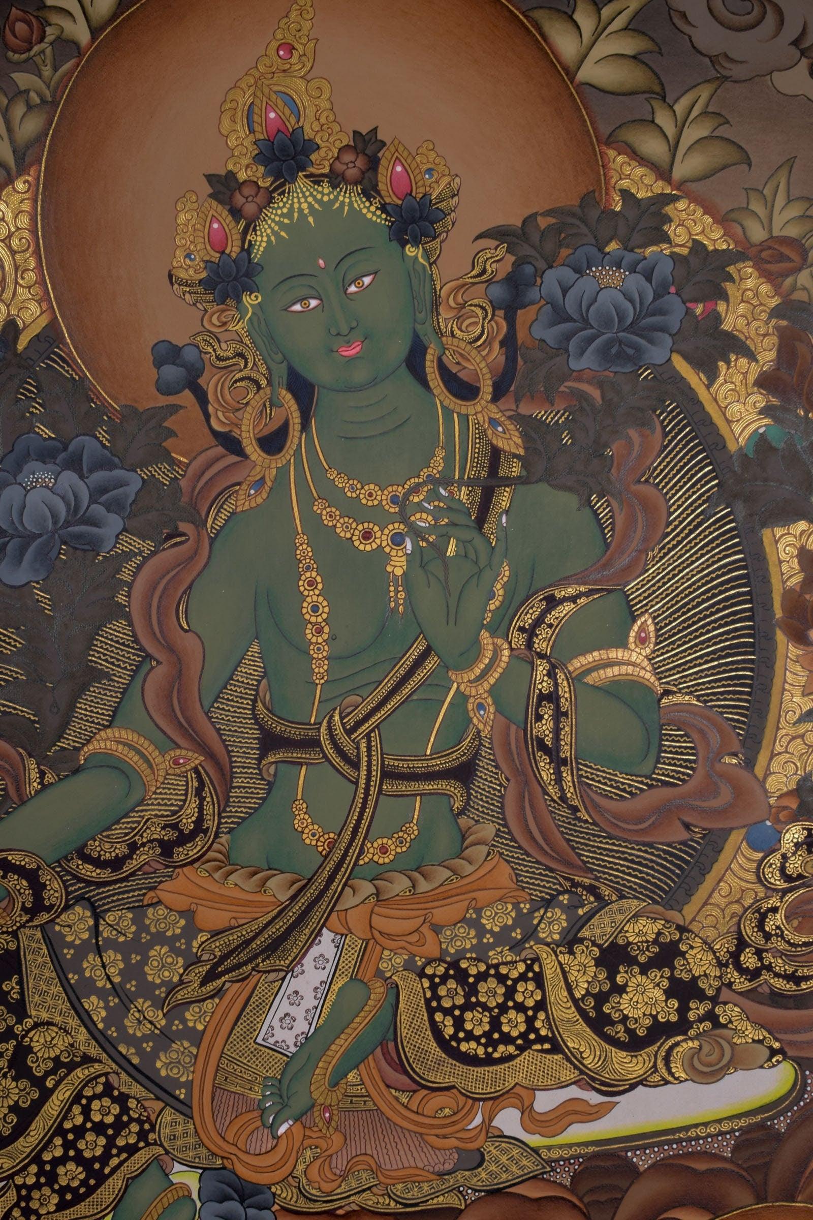 Green Tara Tibetan Thangka For Meditational Practice and Spiritual Gifts