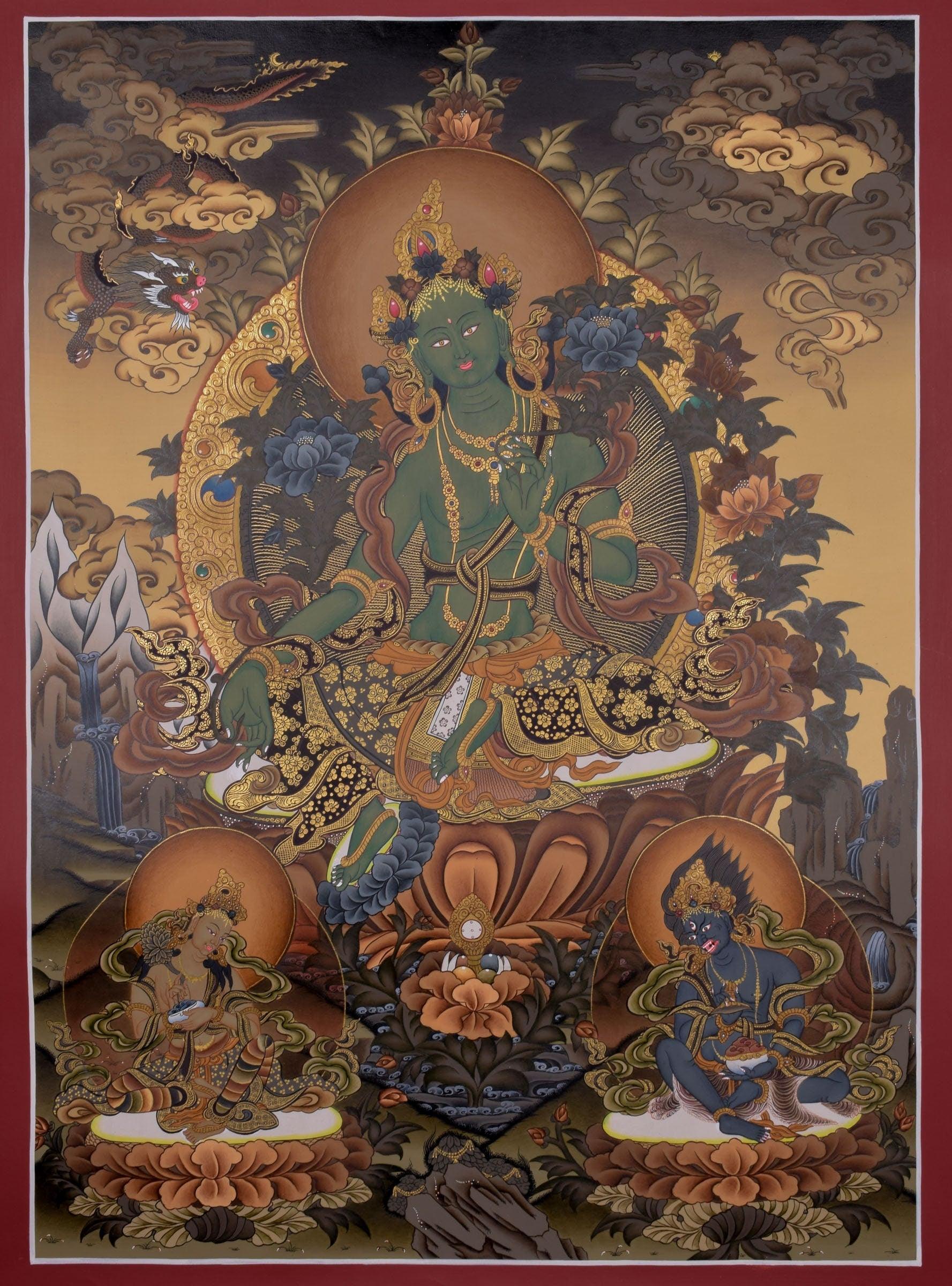 Green Tara Tibetan Thangka For Meditational Practice and Spiritual Gifts