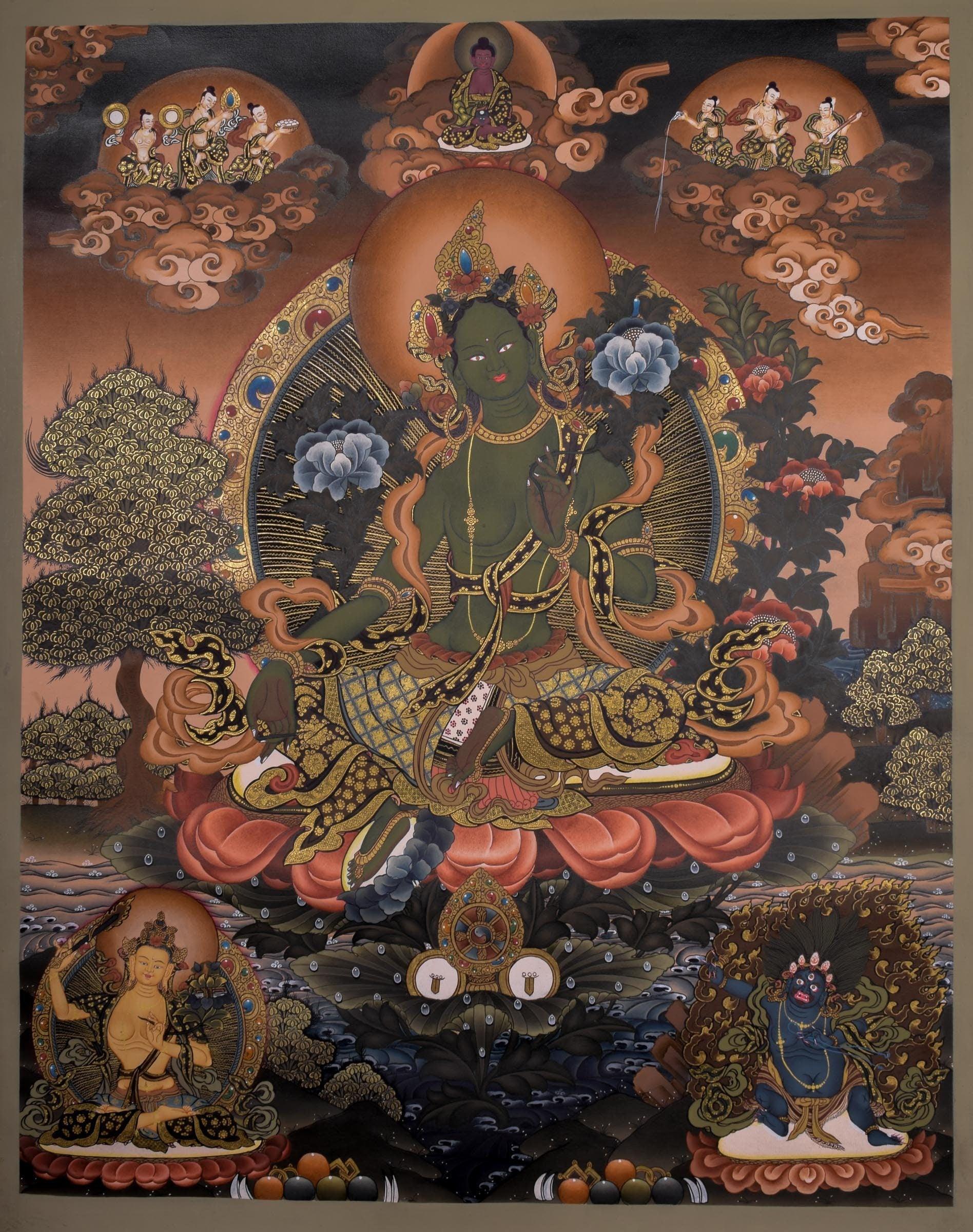 Green Tara Thangka Painting  For Meditational Practice and Spiritual Gifts