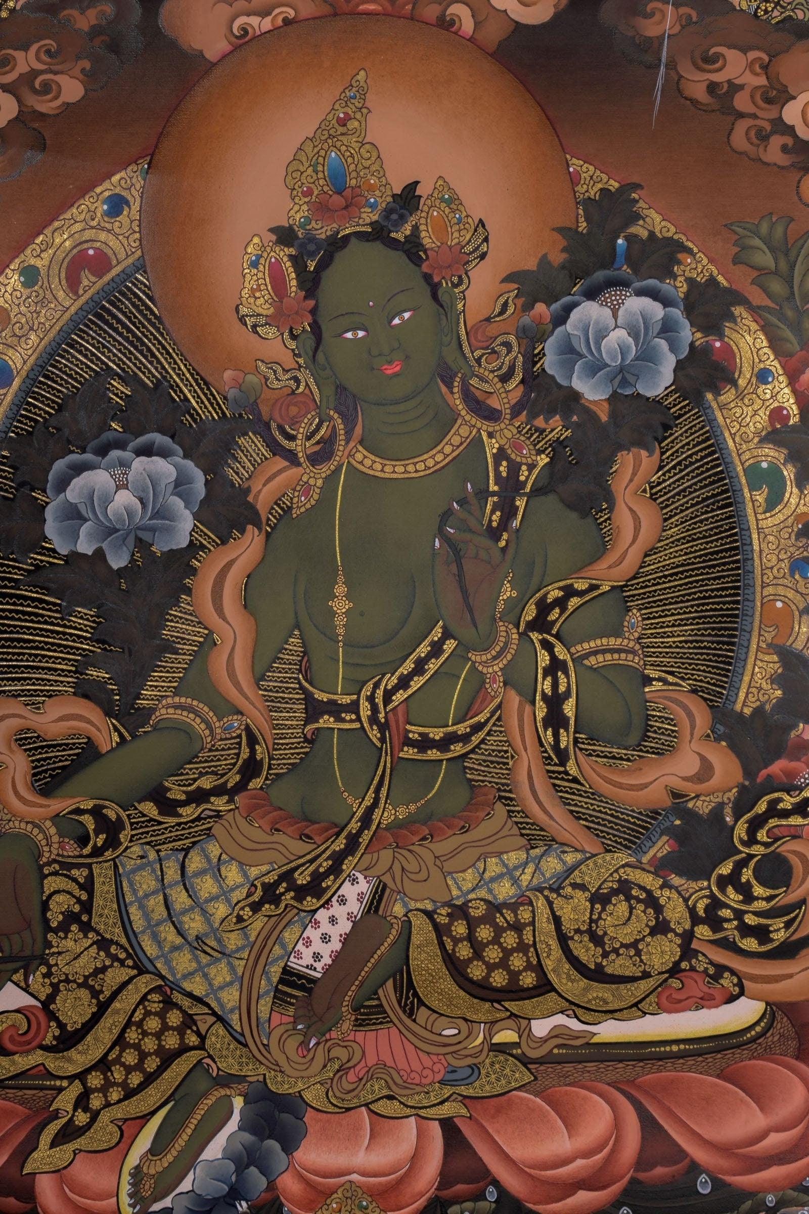 Green Tara Thangka Painting  For Meditational Practice and Spiritual Gifts