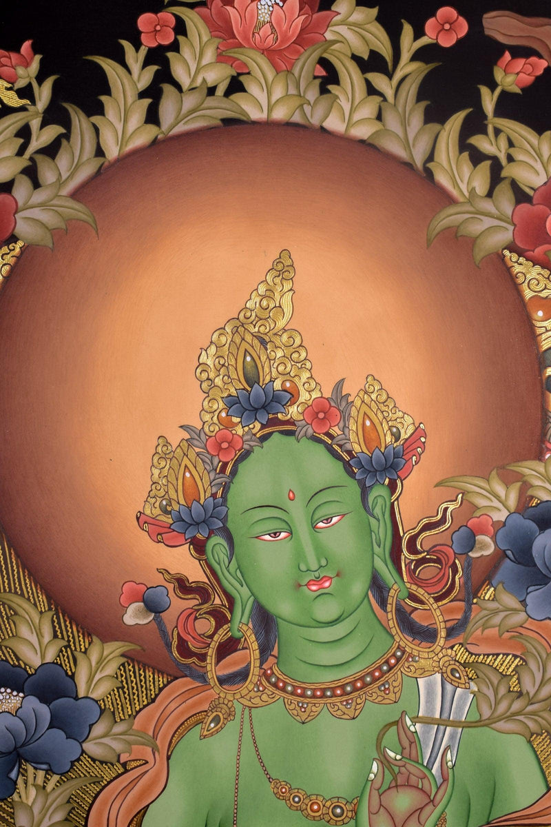 Green Tara Female Deity Thangka Painting - Himalayas Shop