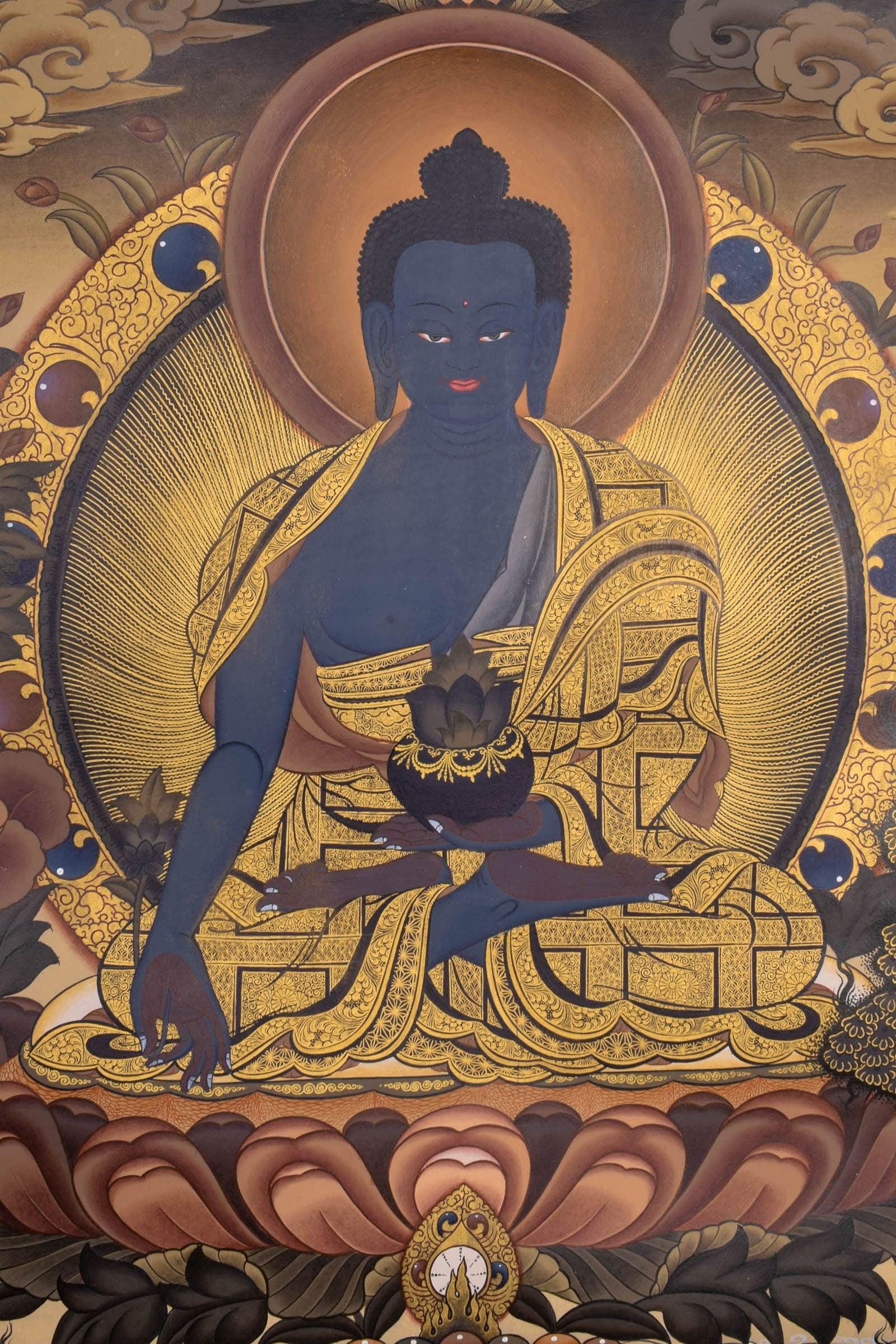 Tibetan Thangka painting of Medicine Buddha  For home decor and and Wall hanging 