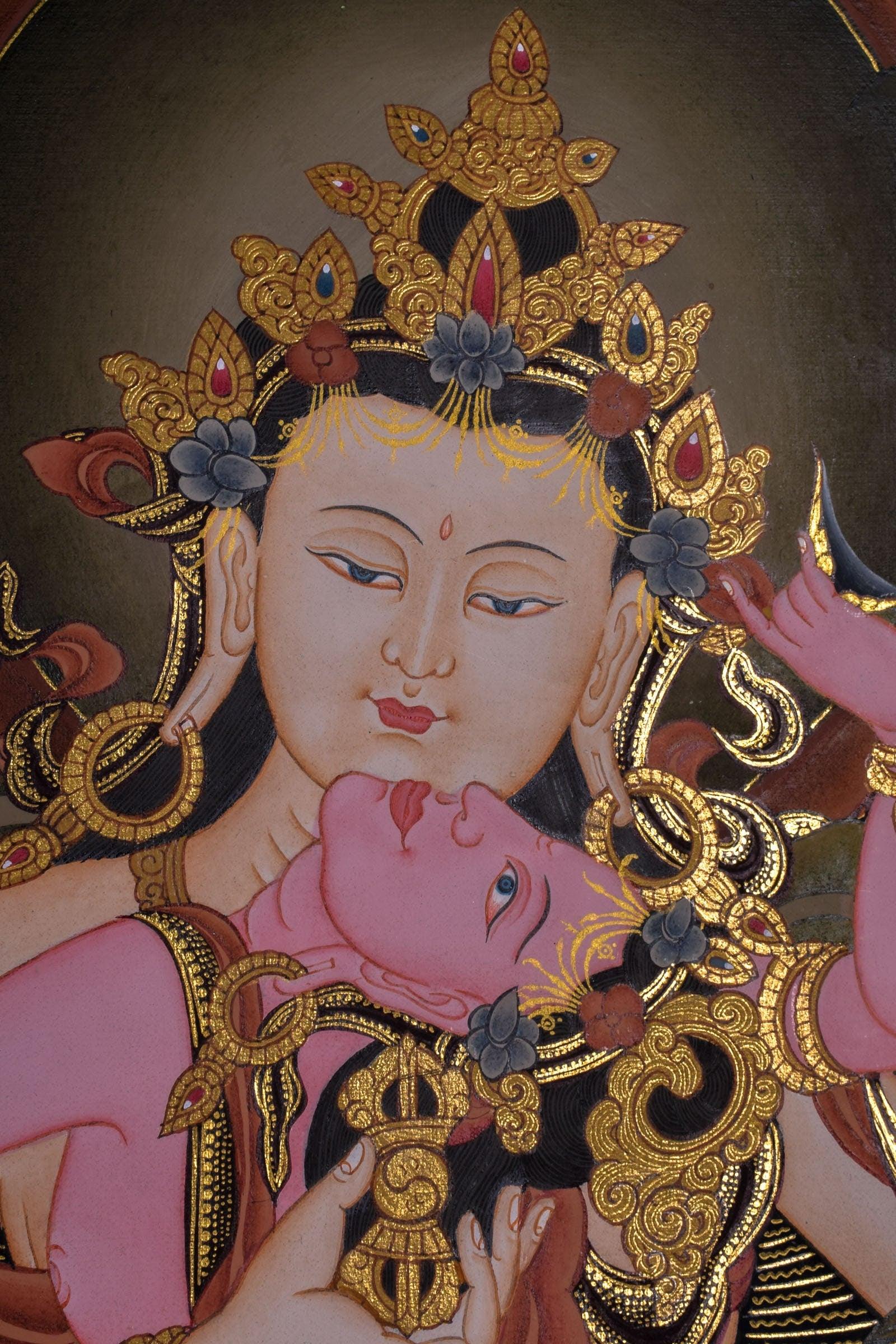 Vajrasattva Shakti Tibetan Thangka - Himalayas Shop