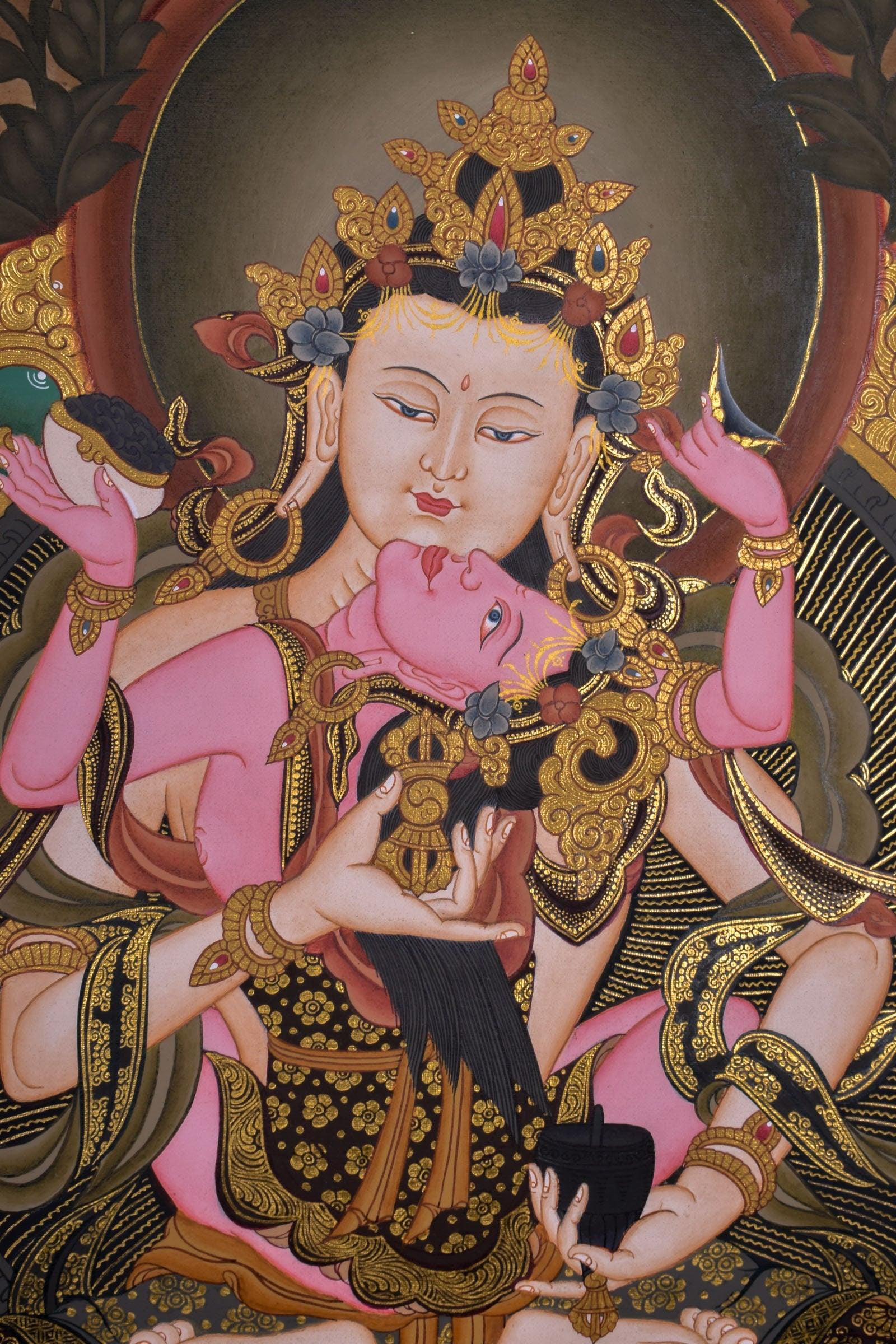 Vajrasattva Shakti Tibetan Thangka - Himalayas Shop