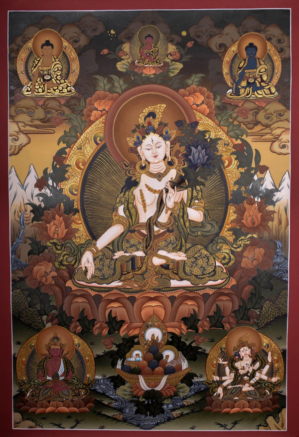 White Tara Tibetan Thangka Art - Himalayas Shop